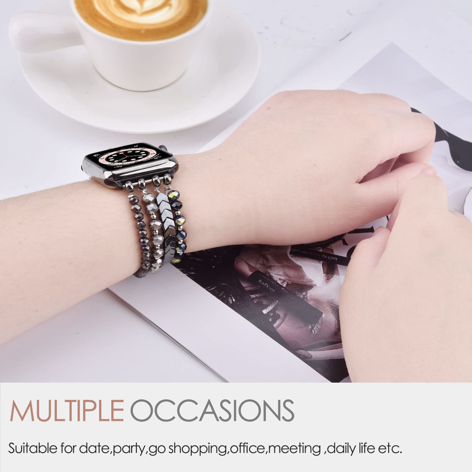 Mofree Beaded Bracelet Compatible With Apple Watch Band 40Mm/38Mm/41Mm/42Mm(Series10) 9/8/7/Se/6/5/4/3/2/1 Women Fashion Handmad