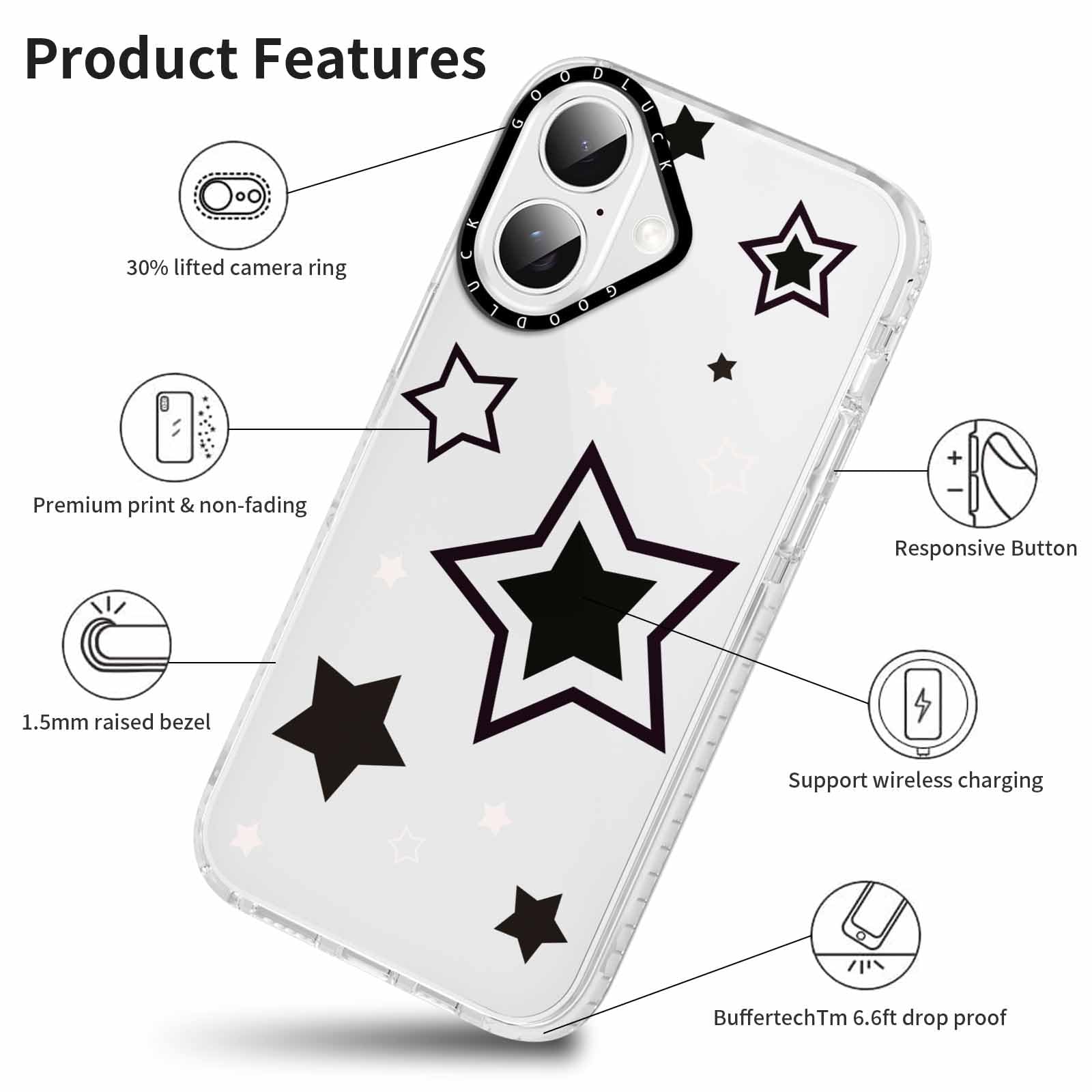 Rumdey 2 Pack Cute Clear Star Phone Case For Iphone 16 6.1 Inch, Aesthetic Trendy Soft Slim Fashion Protective Shockproof Tpu Bu