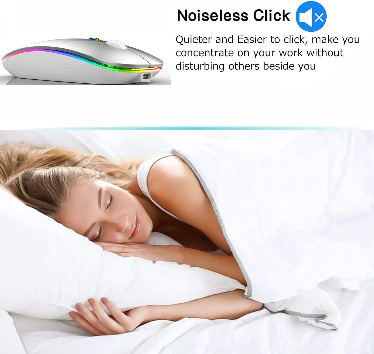 Neises Led Bluetooth Mouse,Bluetooth Mouse For Macbook Pro/Macbook Air/Imac/Mac/Ipad/Ipad Pro,Wireless Mouse For Macboook Air/Macbook Pro/Pc (Silver)