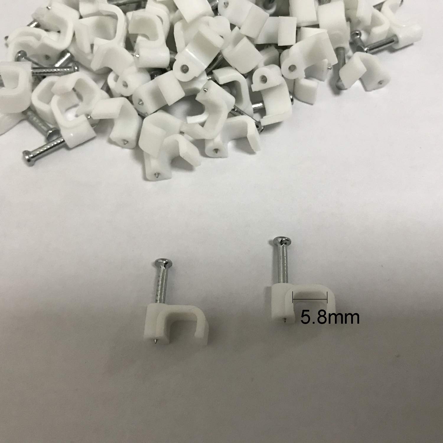 200 Pcs 6Mm Flat Ethernet Cable Wire Clips Single Coaxial Cable Clamps With Nail For Ethernet Cable Management