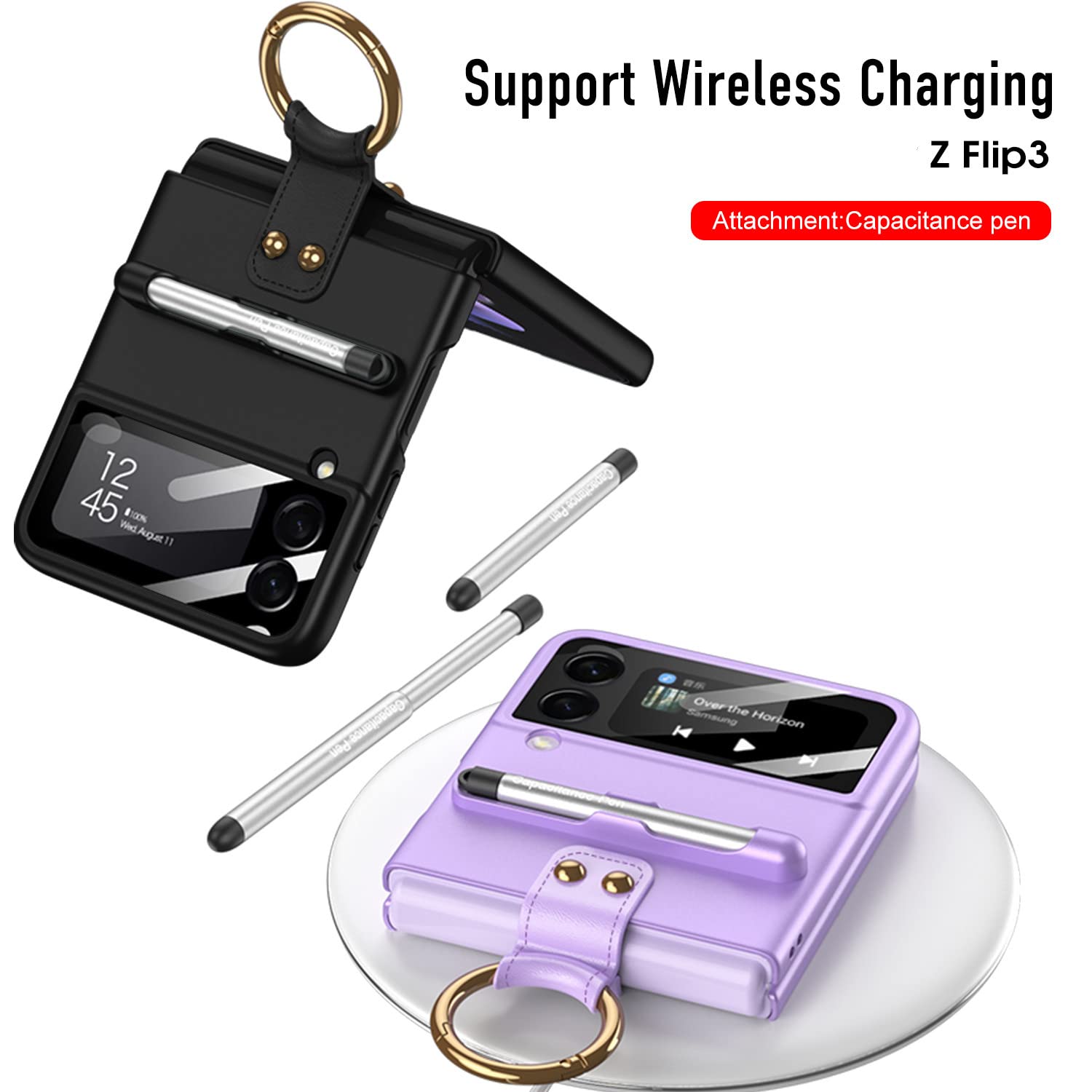 Liulanz For Samsung Galaxy Z Flip 3 Case With Pen And Ring,Ultra Thin Matte Leather Anti Drop Phone Cover With Camera Screen Pro