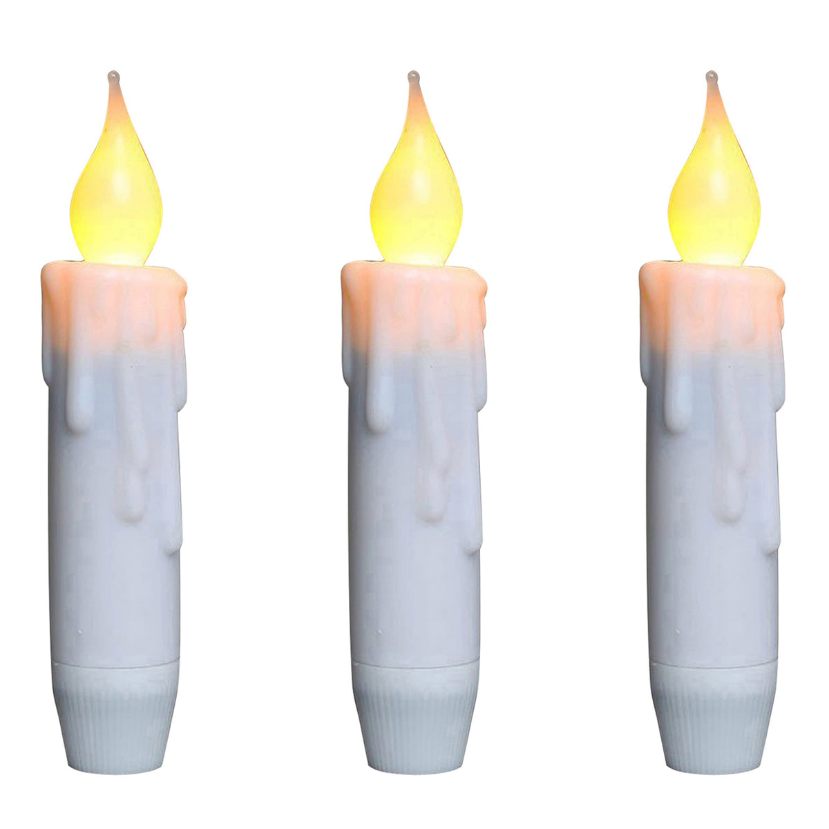Cvhomedeco. Flickering Taper Candles Led Drip Flameless Candles, Battery Operated With Timer, White, 4-3/4 Inch, Set Of 3