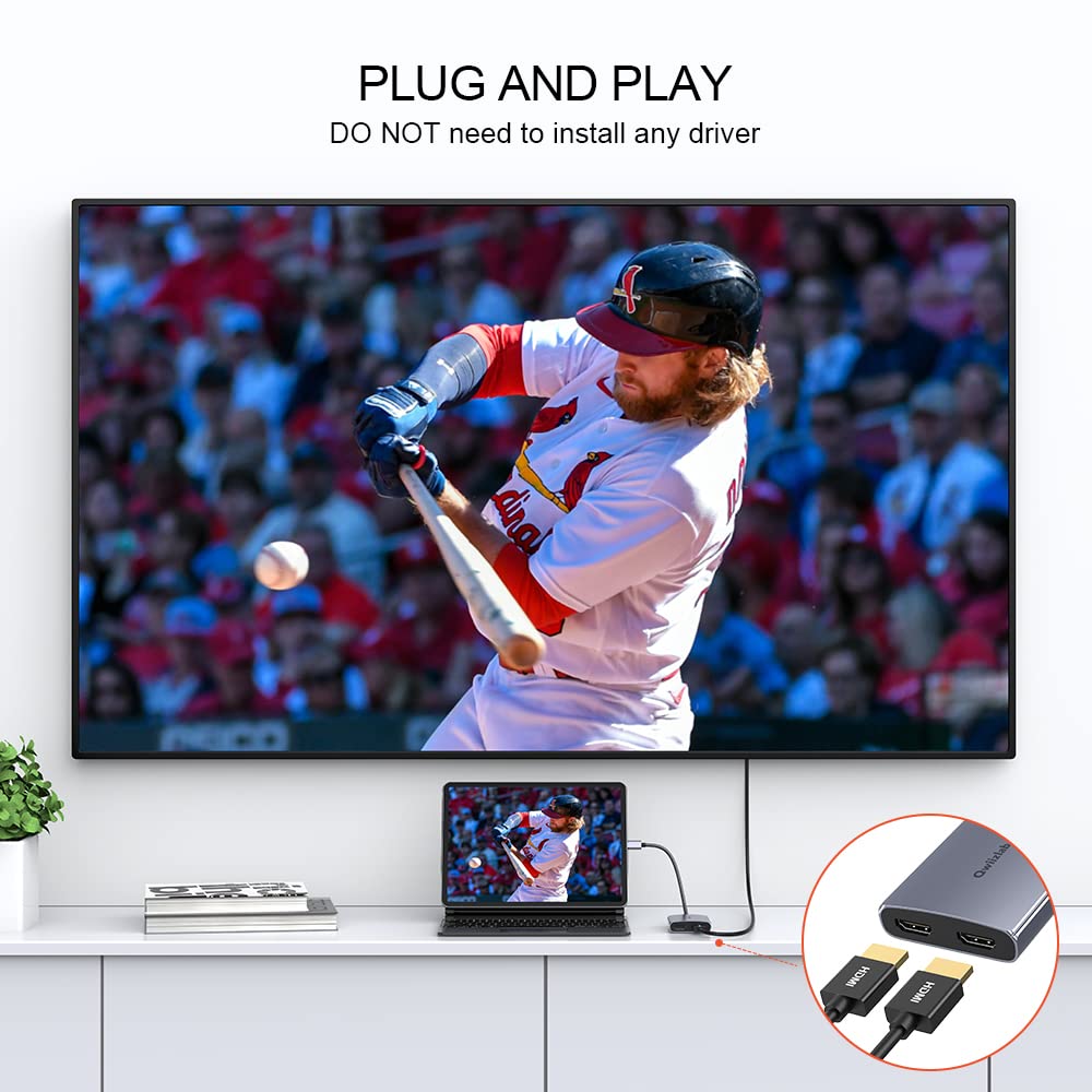 Qwiizlab Usb C To Dual Hdmi Adapter For Windows & Mac, Two Monitors Output (1X 8K@30Hz, 1X 4K@60Hz), Supports Displayport Alt Mo