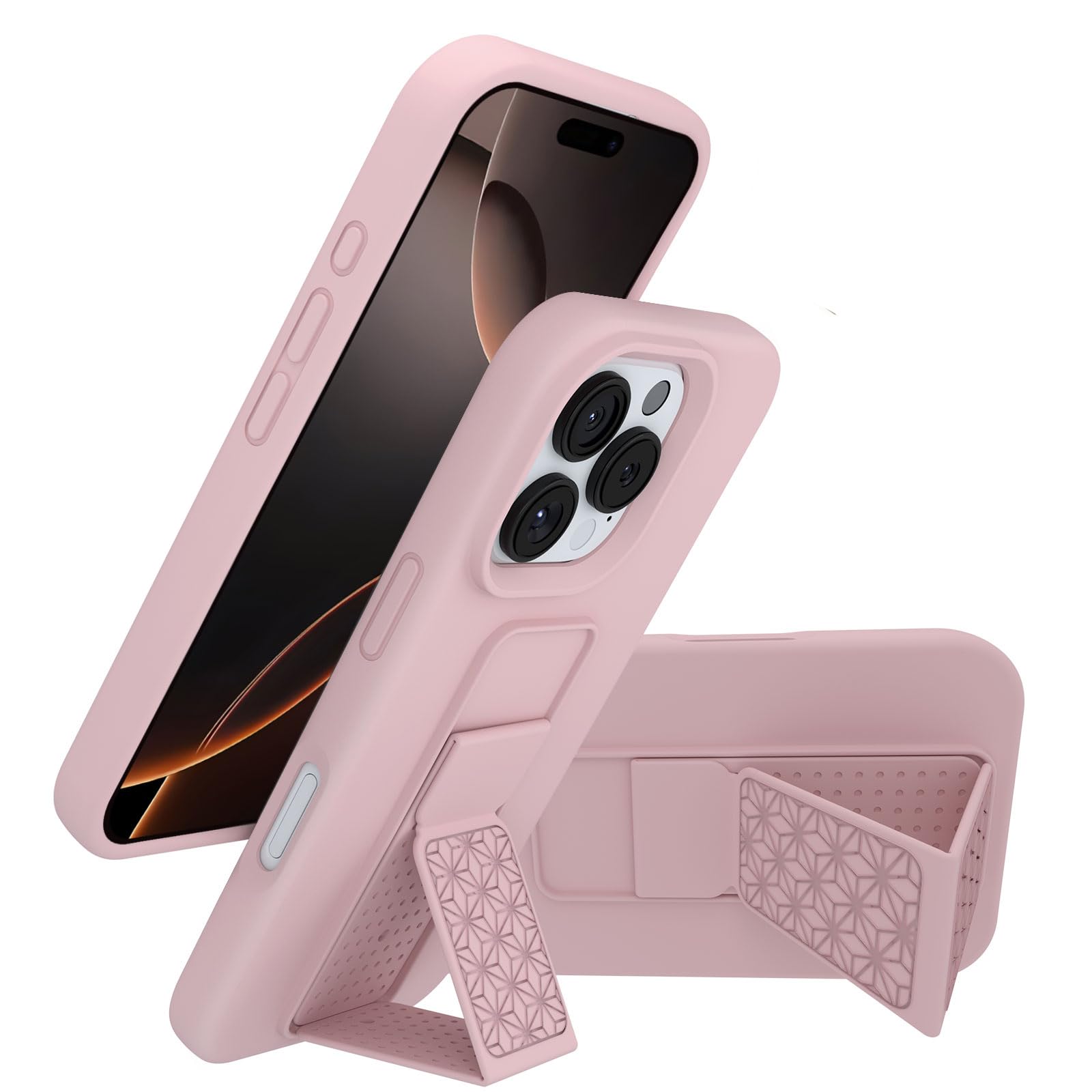 Laudtec Silicone Kickstand Case Compatible With Iphone 16 Pro Case Vertical And Horizontal Stand Hand Strap Metal Kickstand, Fle