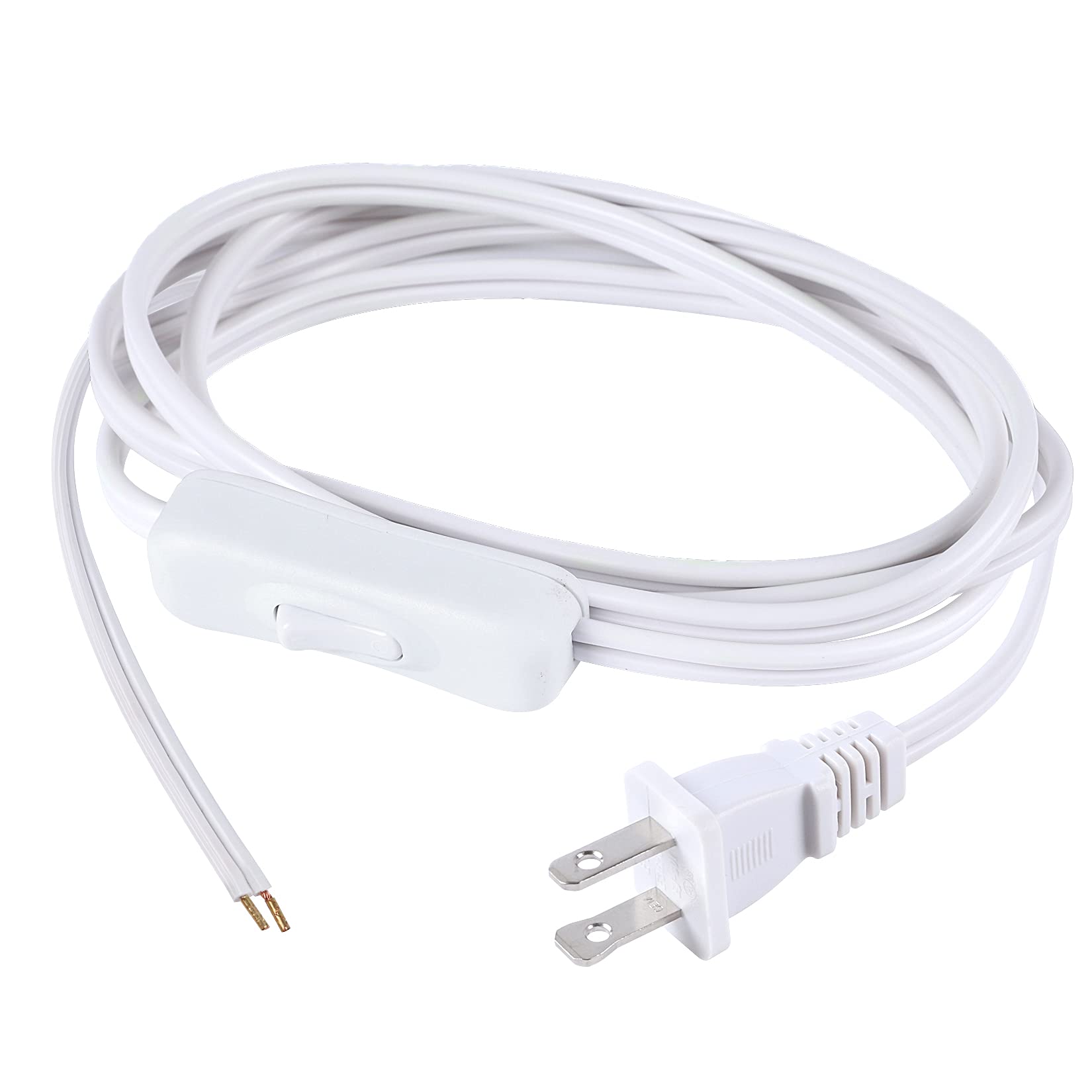 Lamp Cord Has Button Switch Ul304 2A/120V,Plug,Stripped Ends Ready For Wiring 18 Awg Spt 2, White (12Ft)