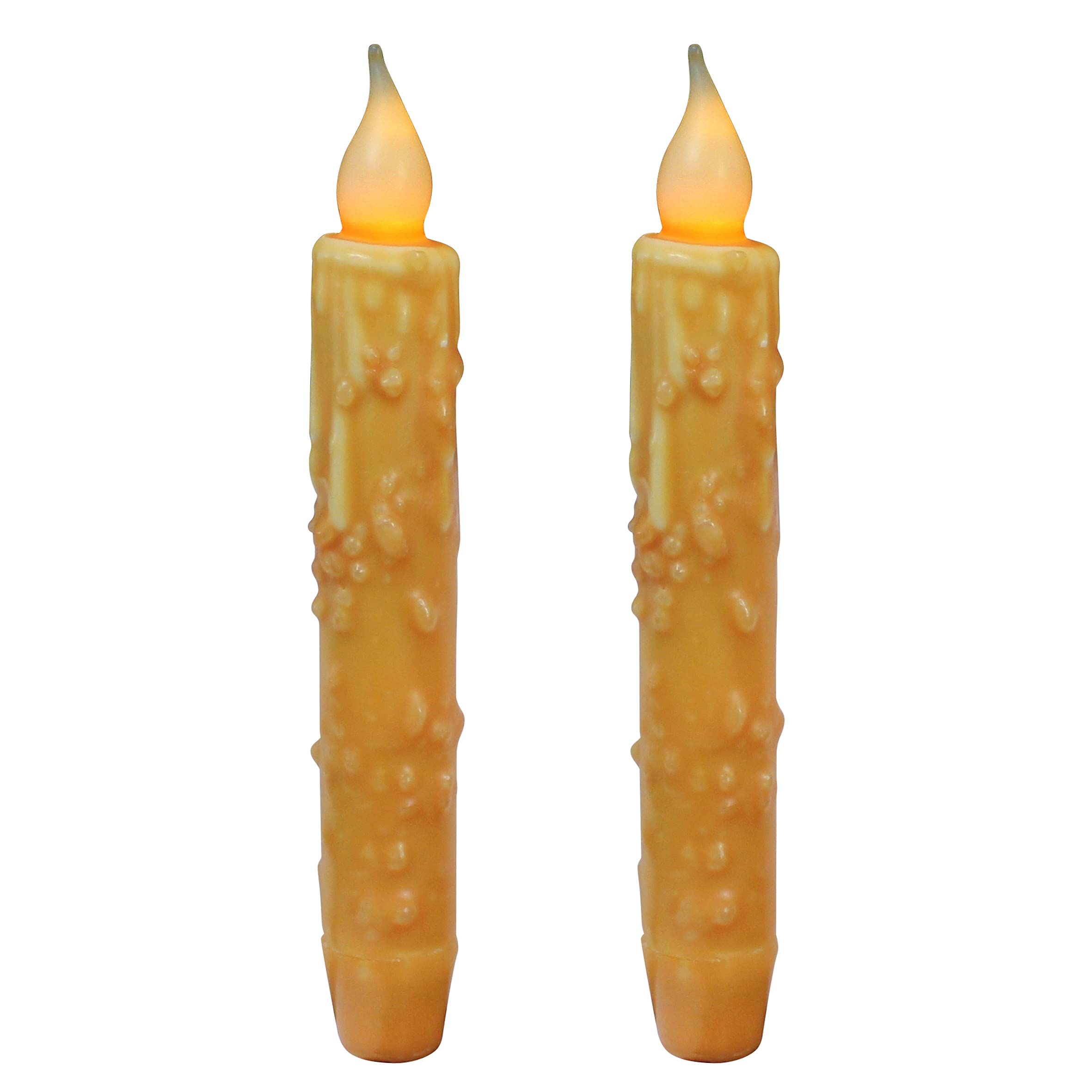 Cvhomedeco. Real Wax Hand Dipped Battery Operated Led Timer Taper Candles Rustic Primitive Flameless Lights Decor, 6 3/4 Inch, O