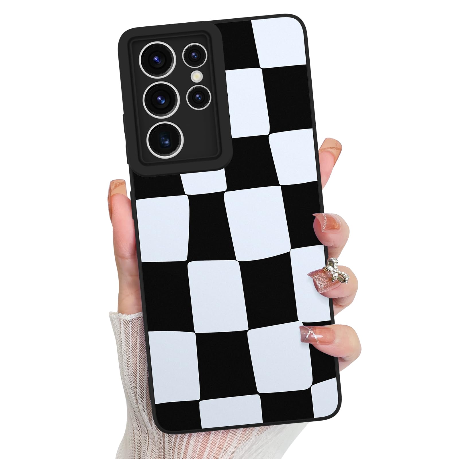 Kanghar Compatible With Samsung Galaxy S21 Ultra Case, Silicone Checkered Cute Pattern, Camera Protection Soft Slim Phone Case F