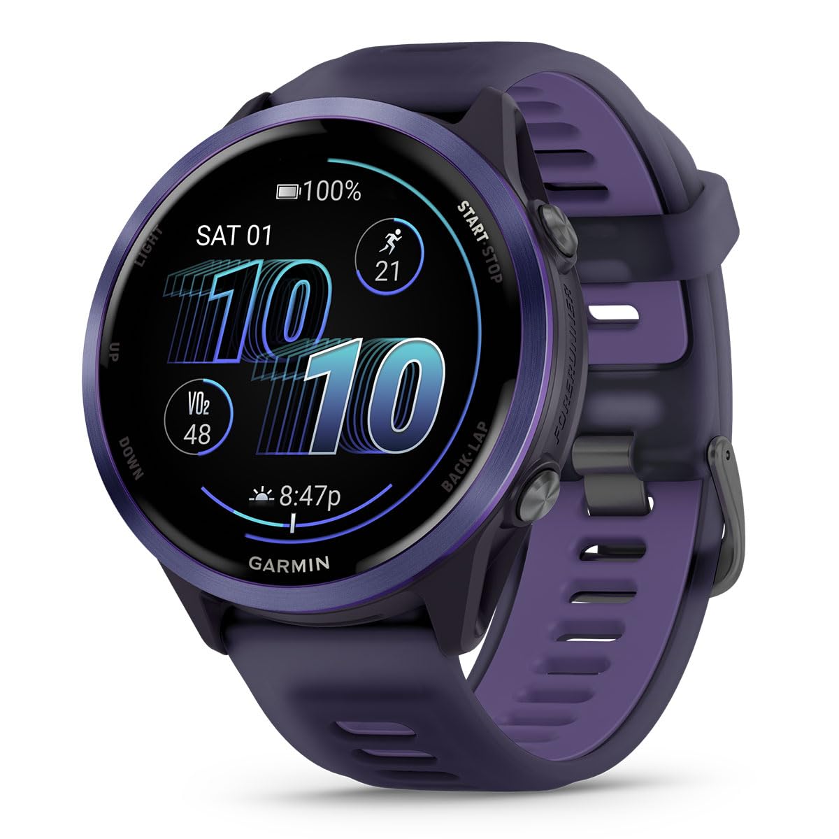 Garmin Forerunner 570 Advanced Gps Running And Triathlon Smartwatch Bundle (47 Mm, Indigo/Translucent Imperial Purple)