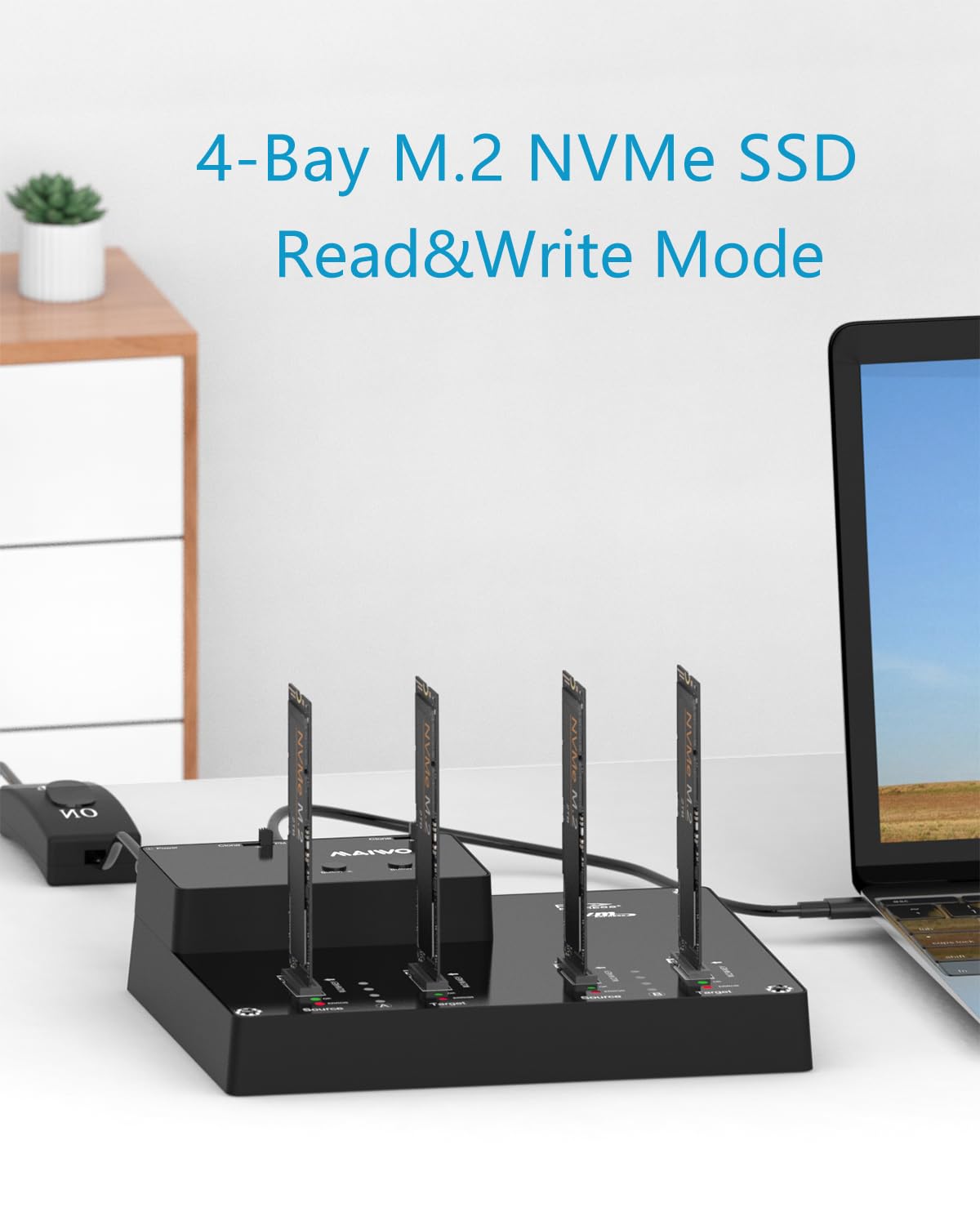 Maiwo 4 Bay M.2 Nvme Docking Station, Tool Free Type  C To Nvme Ssd Enclosure, Support Offline Clone Duplicator And System Disk Clone Function (K3015P2)
