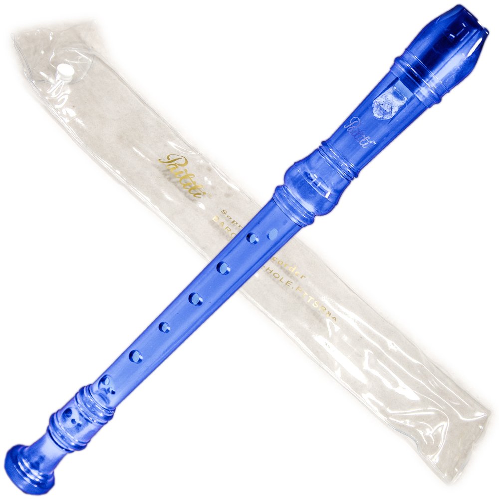 Paititi Soprano Recorder 8 Hole With Cleaning Rod + Carrying Bag, Transparent Blue Color, Key Of C