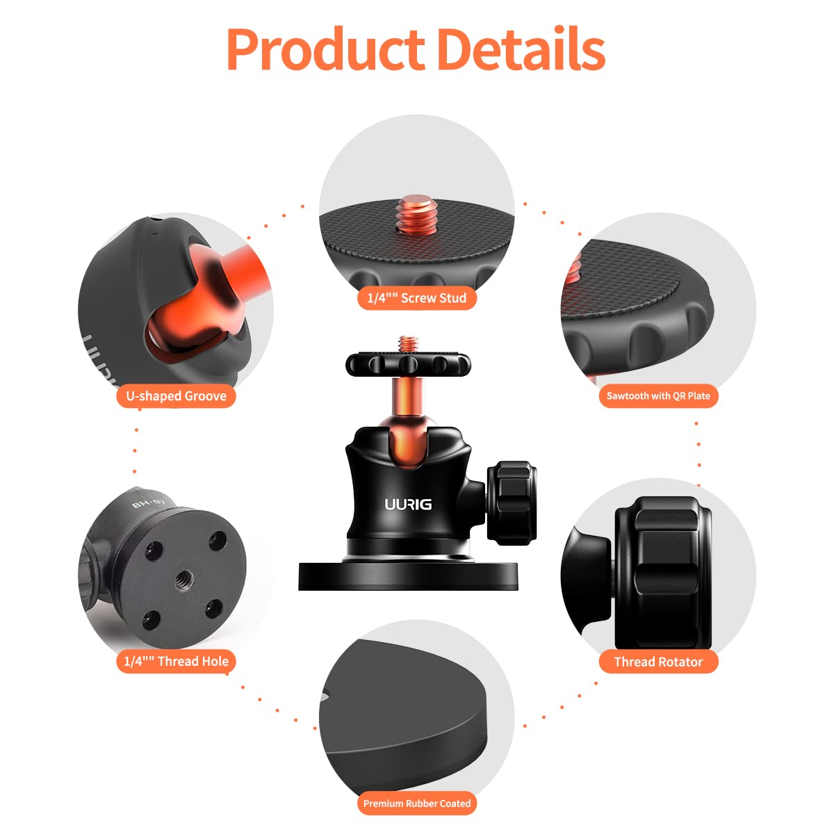 Vrig Select Magnetic Camera Mount With Mini Ball Head, Compatible With Gopro, Akaso, Insta360, Dji Osmo Action Cameras