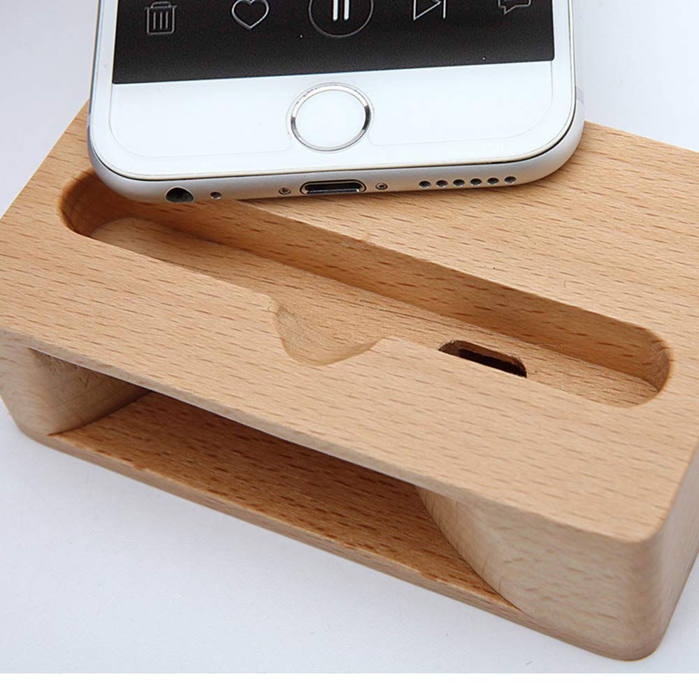Unnfiko Wooden Sound Amplifier Stand Holder For Iphone, Natural Loudspeaker Mini Megaphone Cell Phone Stand (Square)