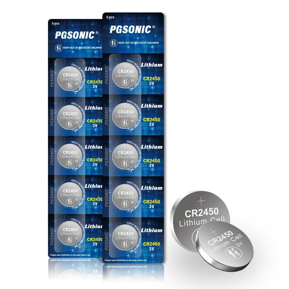 Pgsonic Cr2450 Batteries, 3 Volt Lithium Coin Battery 10 Count, High Capacity And Leak Free Performance