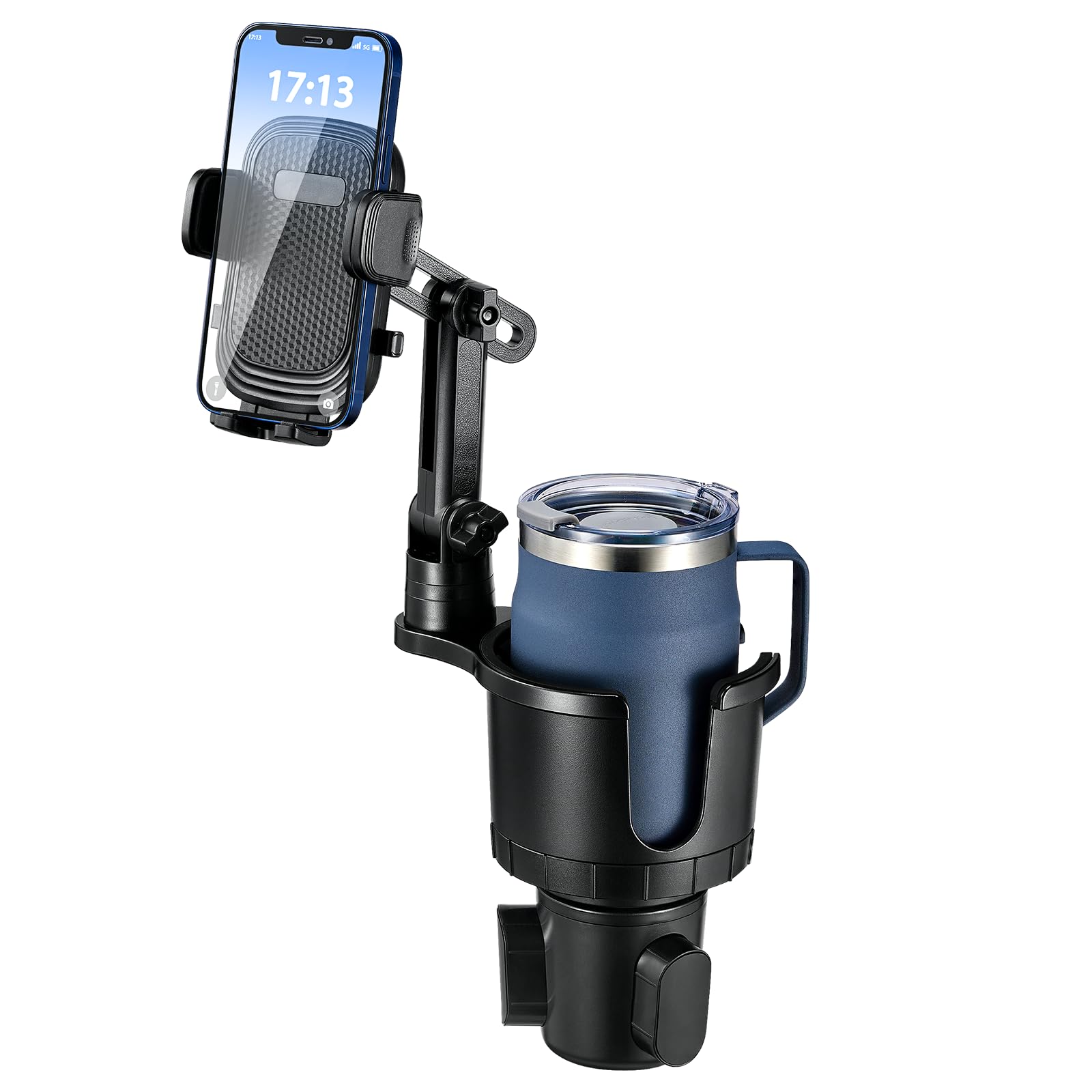 Cup Holder Phone Mount For Car,Upgraded 2 In 1 Car Cup Phone Holder Expander With Adjustable Base,360 Degree Rotation,This Hill 