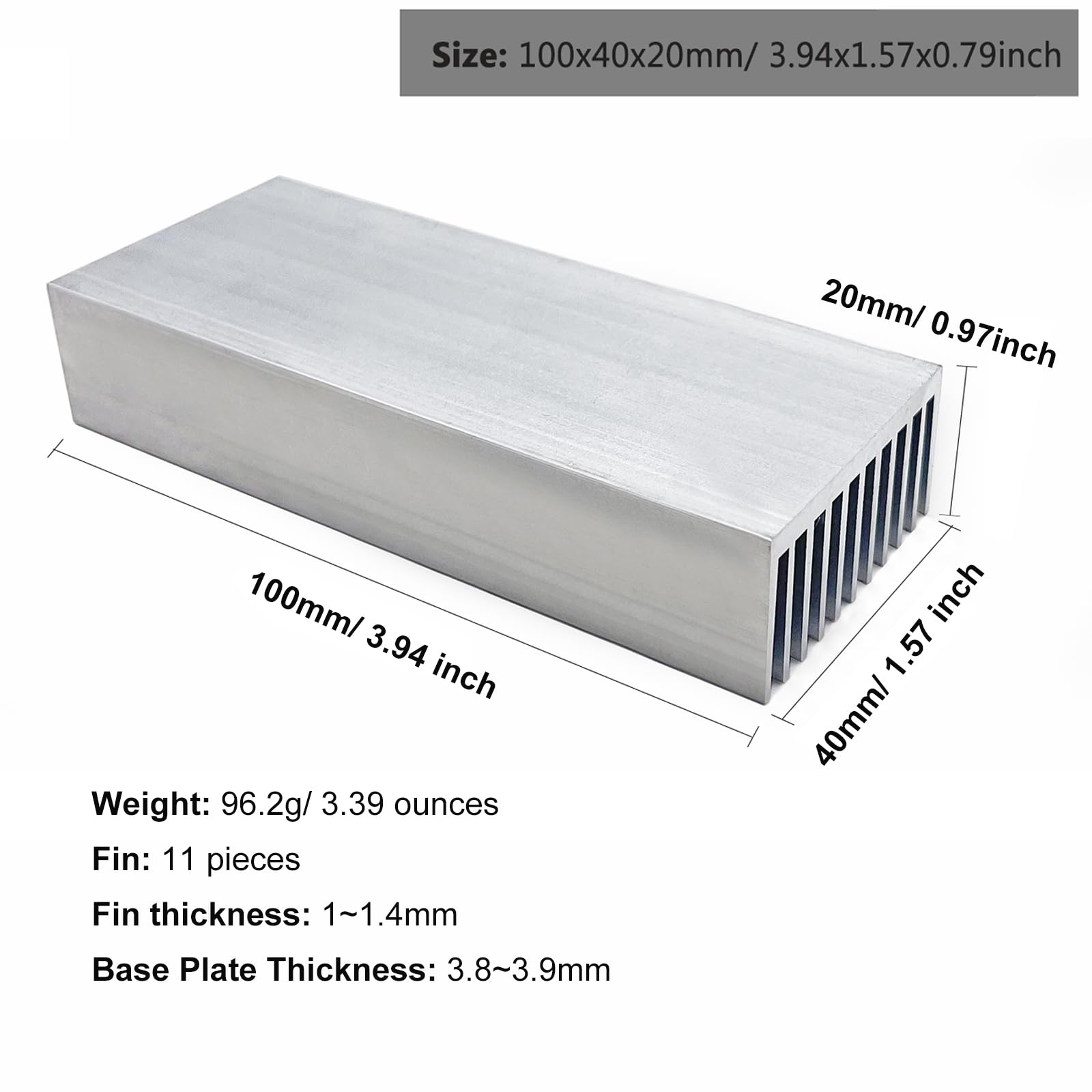 Awxlumv 2Pcs Aluminum Heatsink 100 X 40 X 20Mm/ 3.94X1.57X0.79 Inch Heat Sink Chipset Diffusion Cooling Fin Comb Heat Sinks Cool