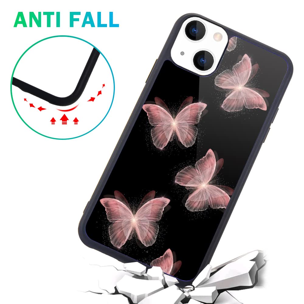 Maycari Compatible With Iphone 13 Case For Children Women Butterfly Design, Hard Back With Animal Pattern Soft Tpu Bumper Protec