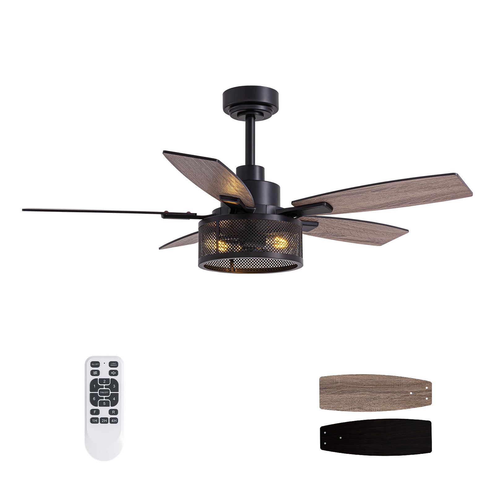 Tinkoso Ceiling Fans with Lights and Remote Control, Ceiling Fan for Bedroom Living Room (Black-1)
