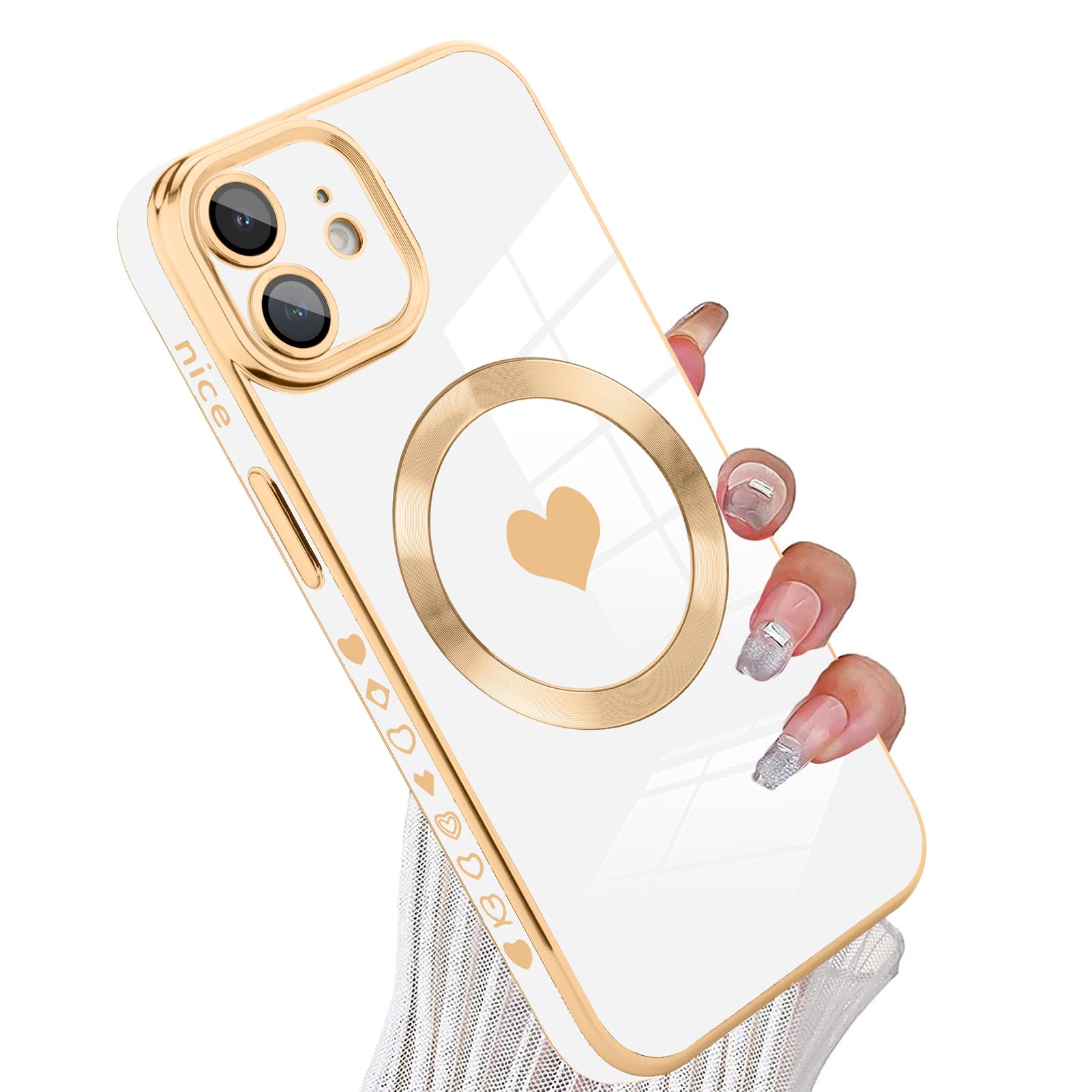 Tharlet Magnetic For Iphone 11 Case [Compatible With Magsafe] Cute Love Luxury Plating Edge Bumper Case With Full Camera Lens Ca