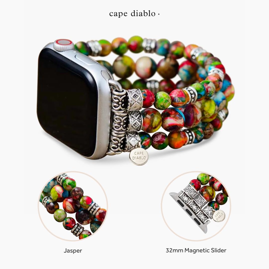 Cape Diablo Smart Watch Band For Women - Handmade Gemstone Strap - Compatible With 38Mm-45Mm Apple Faces (Vineyard Jasper, Large