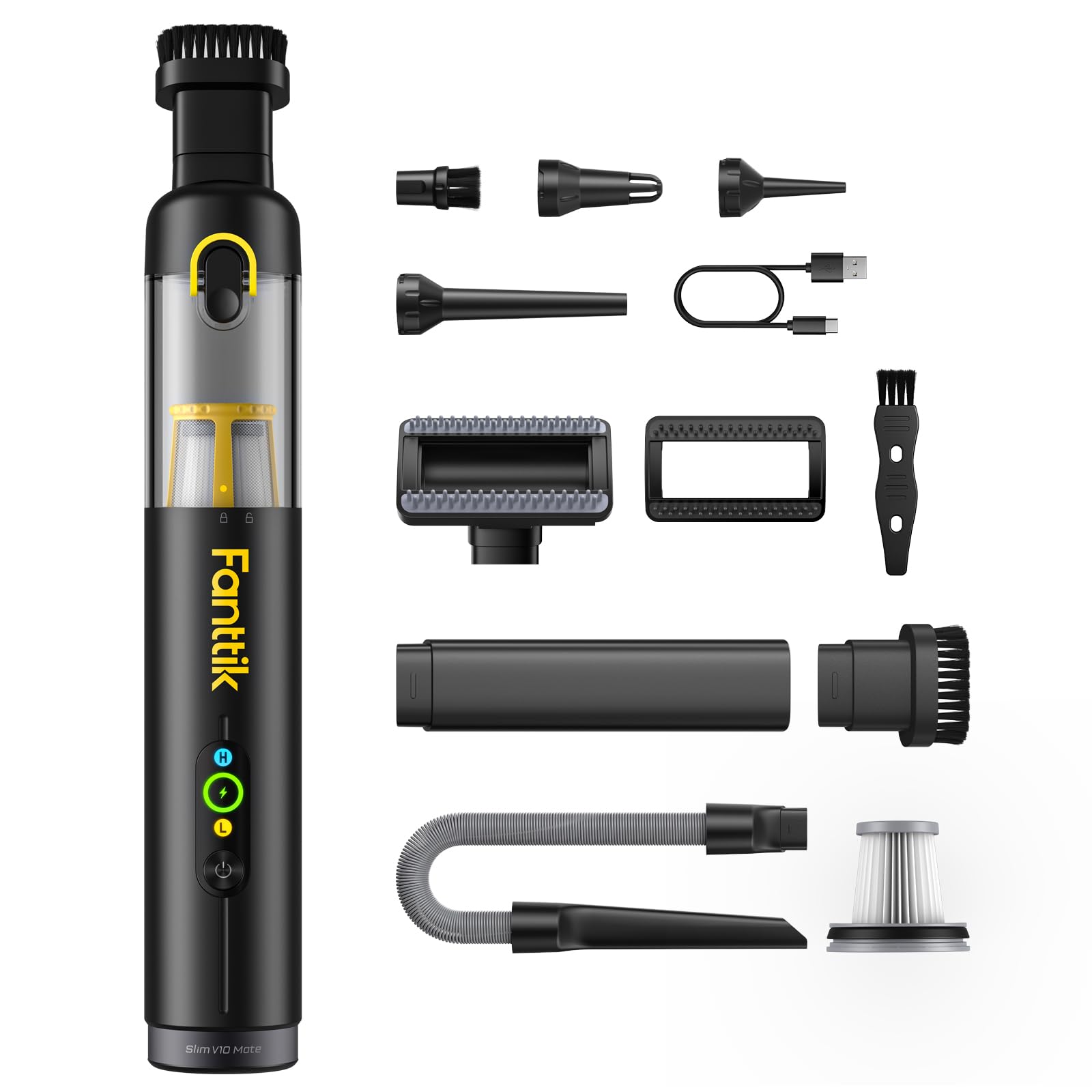 Fanttik Slim V10 Mate Cordless Car Vacuum, 4-in-1 Portable Mini Handheld Vacuum, 17000pa Suction Power, Upgraded Smart Display, 