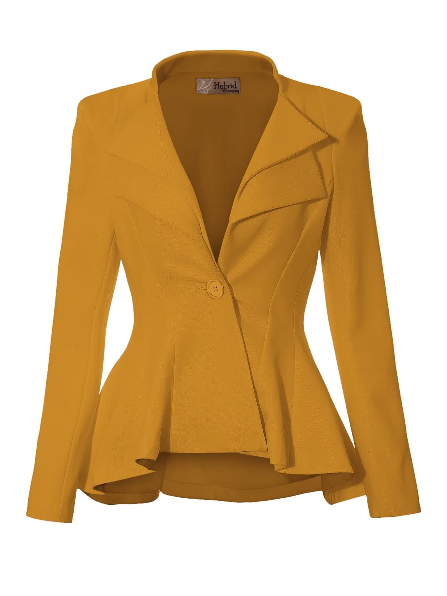 Women Double Notch Lapel Office Blazer Jk43864 1073T Mustard S