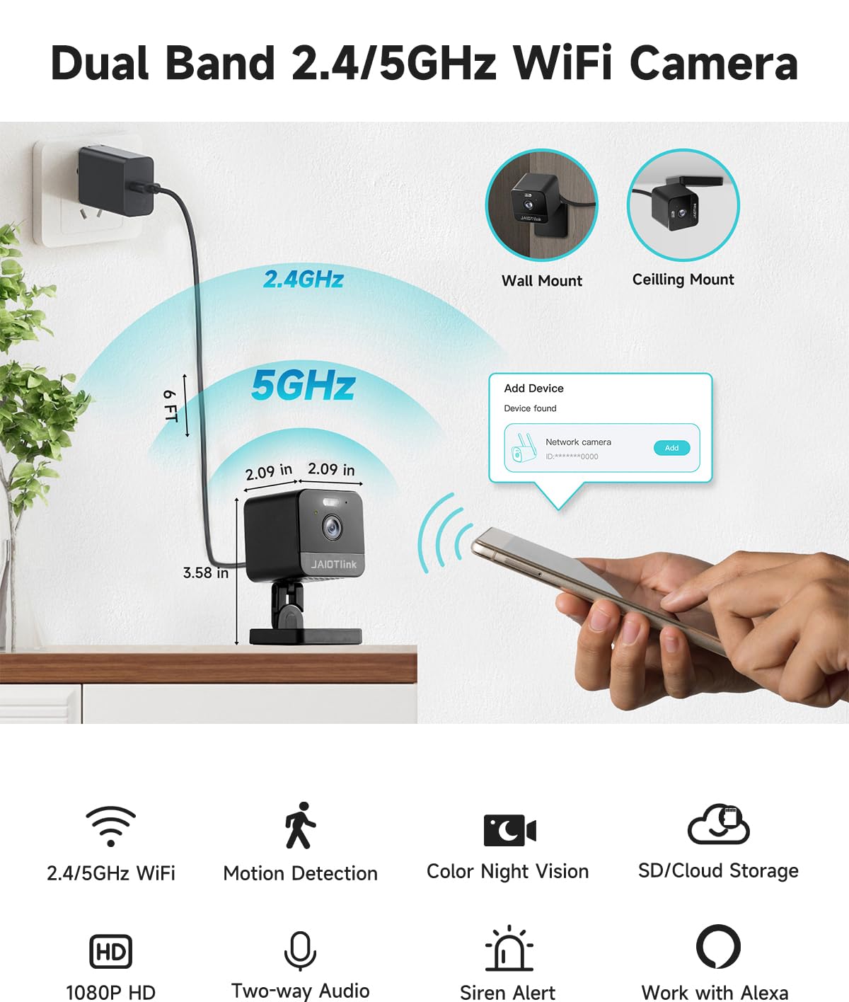 Jaiotlink 1080P 2.4G/5G Indoor Camera, Plug In Cameras For Home Security W/Night Vision, Baby/Elder/Home Cameras Indoor With Pho