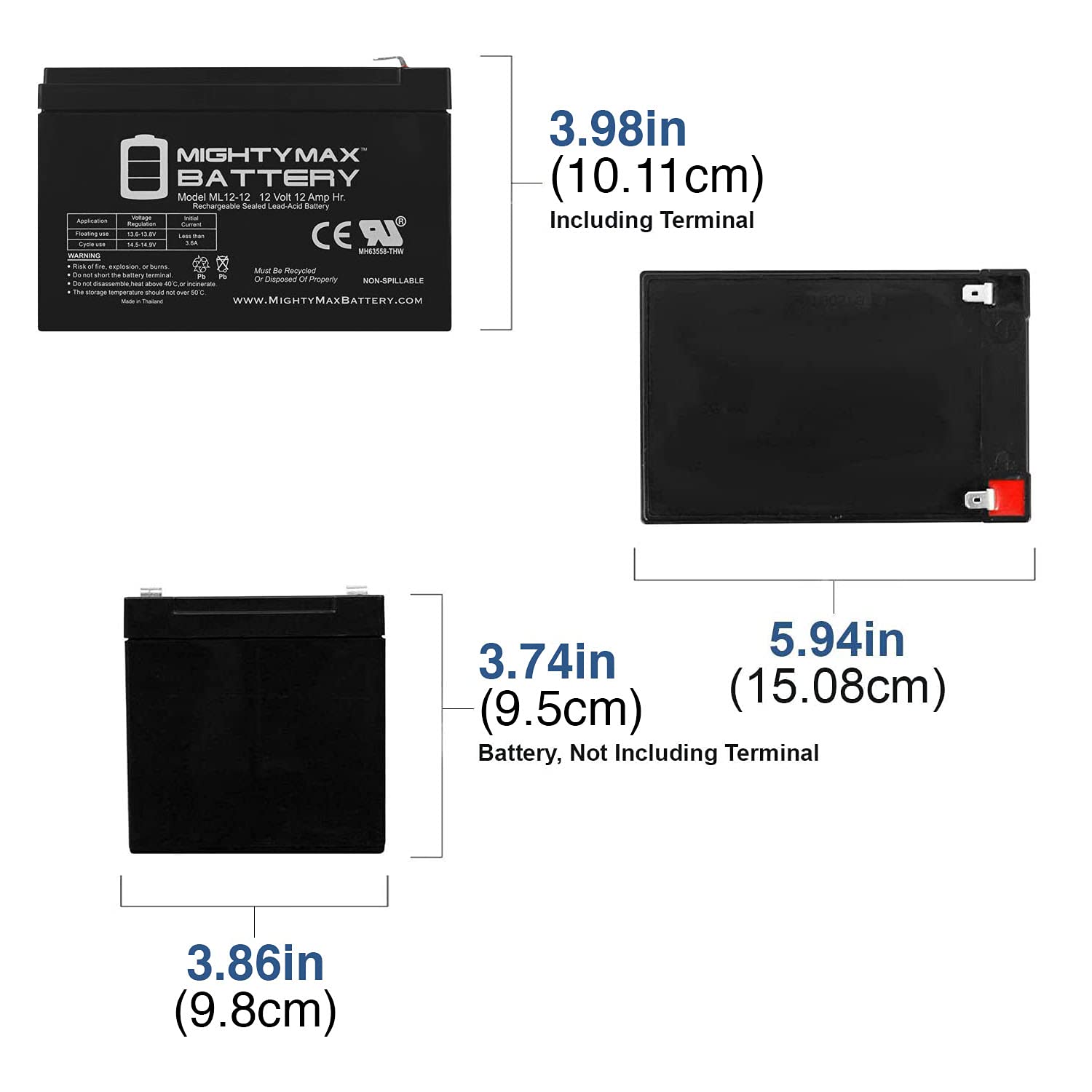 Mighty Max Battery 12V 12Ah F2 Razor Battery Fits Mx500 Mx650, W15128190003 3 Pack