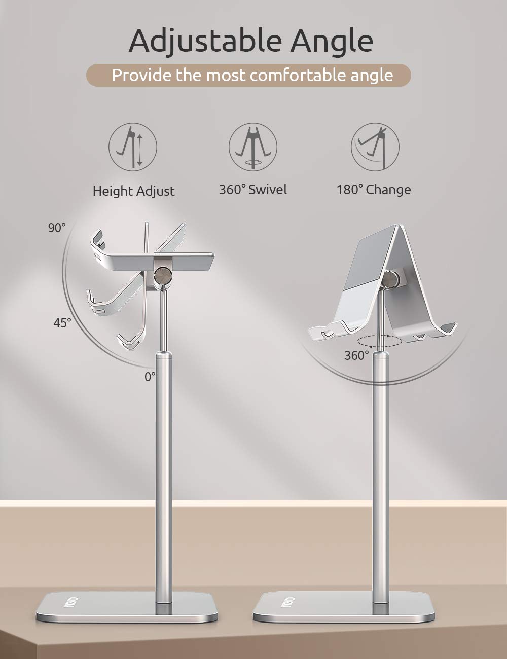 Odosola Tablet Stand Height Angle Adjustable, Eye Level Desktop Ipad Stands Tablet Holder For Home Office, Cradle Dock For Ipad