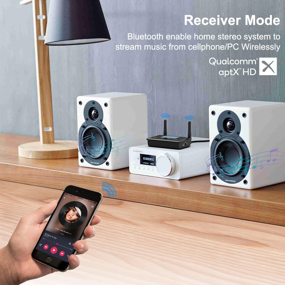 1Mii B03+ Bluetooth Transmitter Receiver For Tv Home Stereo, Long Range Bluetooth 5.3 Adapter For Tv Audio With Screen, Aptx Low
