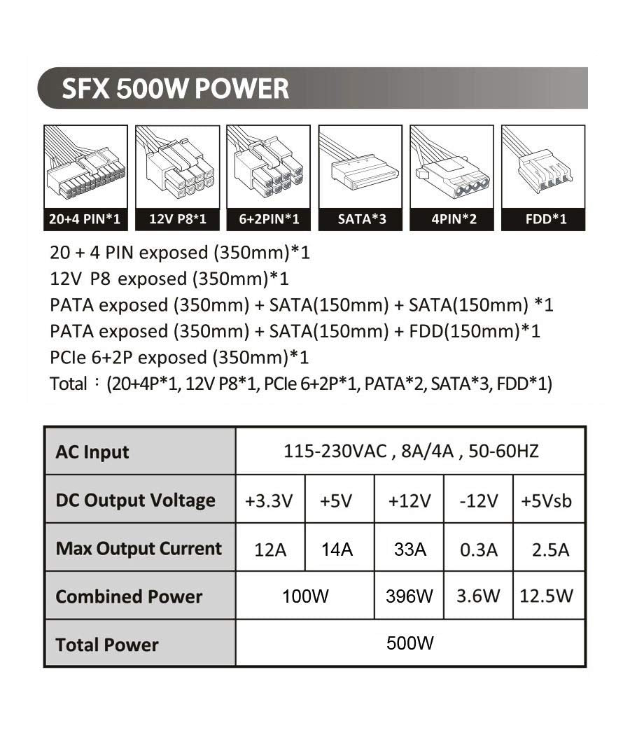 Apevia Sfx Ap500W Mini Itx Solution/Micro Atx/Sfx 500W Power Supply