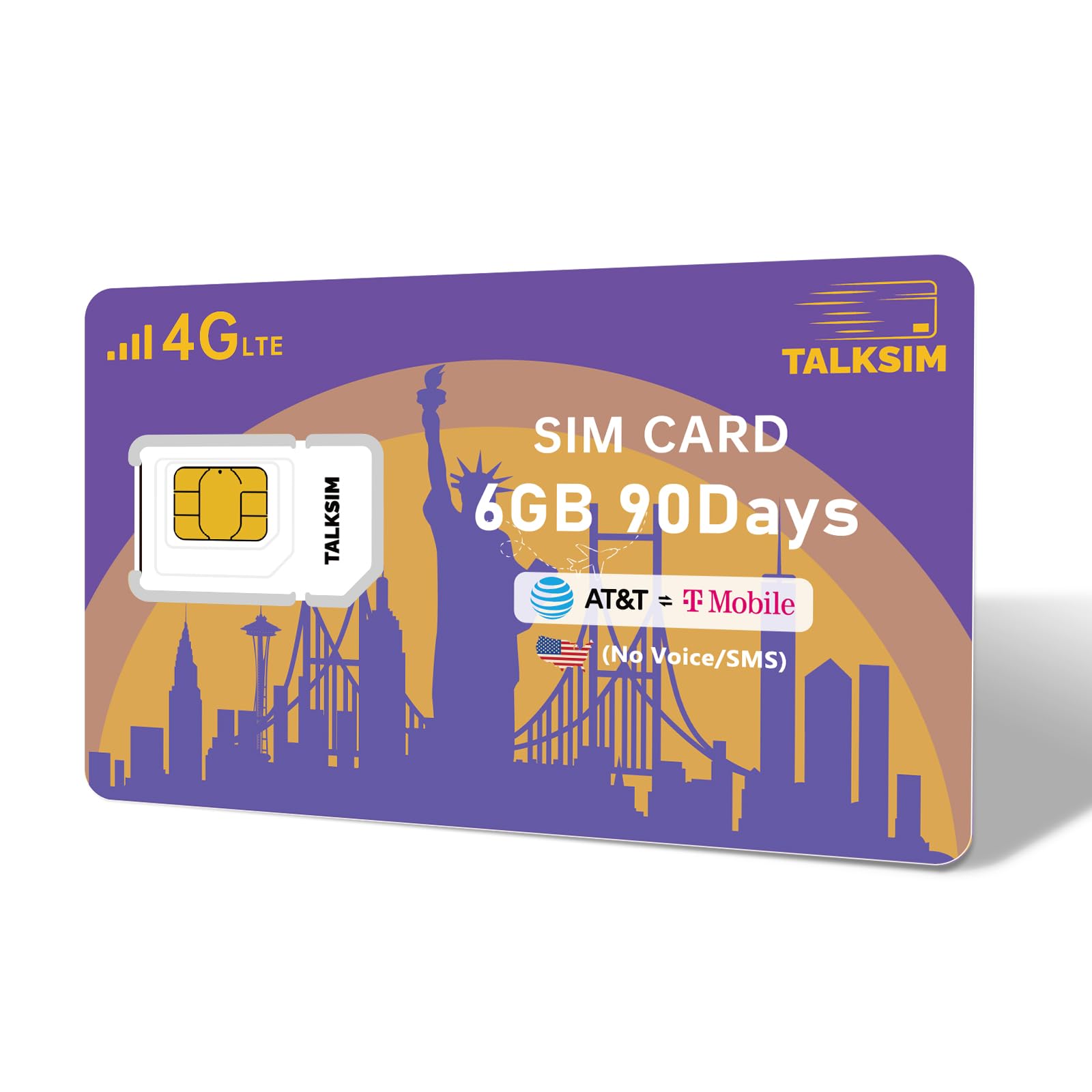 TALKSIM Data SIM Card 6GB 90Days Support AT&T, T-Mobile, 4G LTE USA SIM Compatible with Unlocked Security Camera/Tablet/Smart Wa