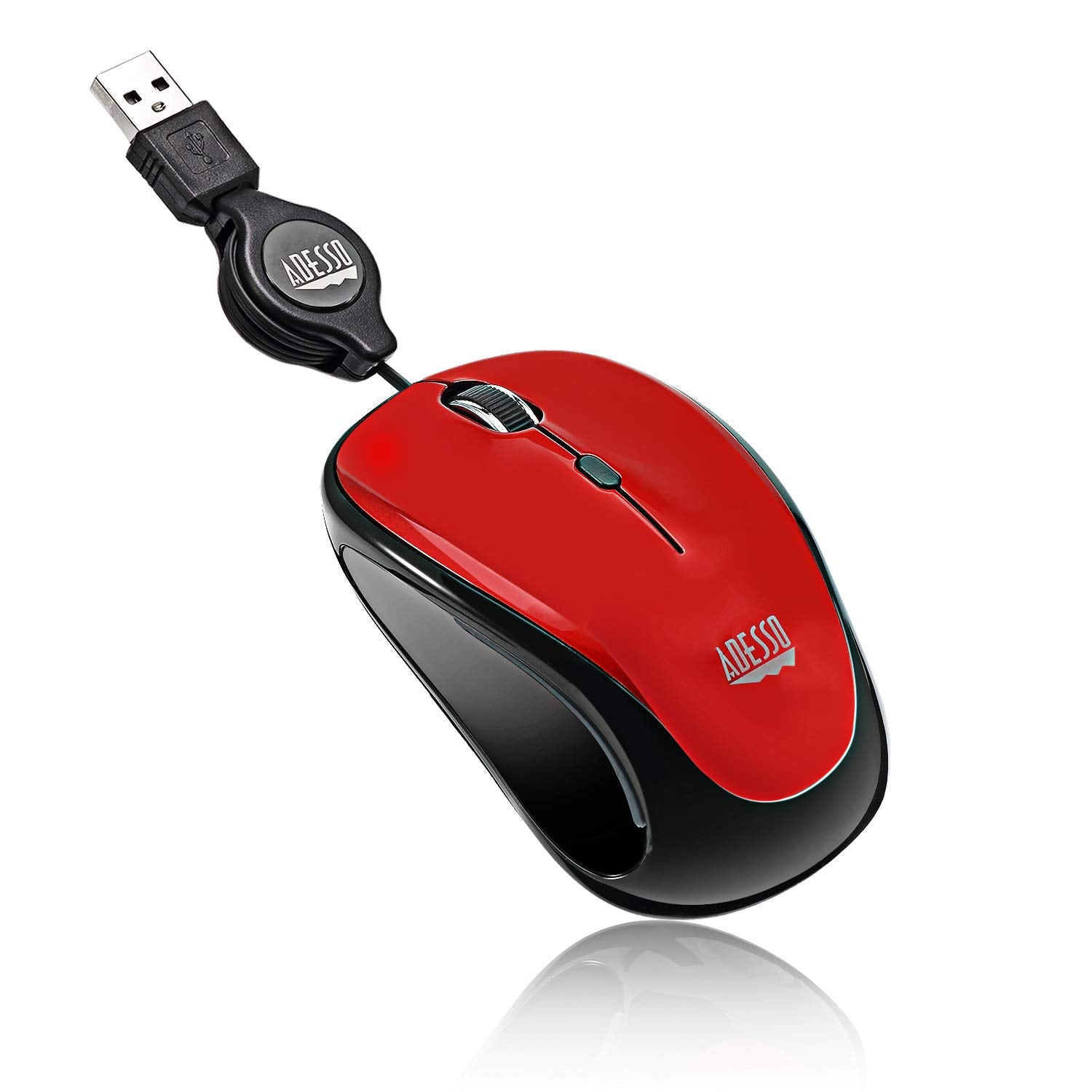 Adesso Ergonomic Imouse S8   Retractable Optical Usb Mouse (Red)