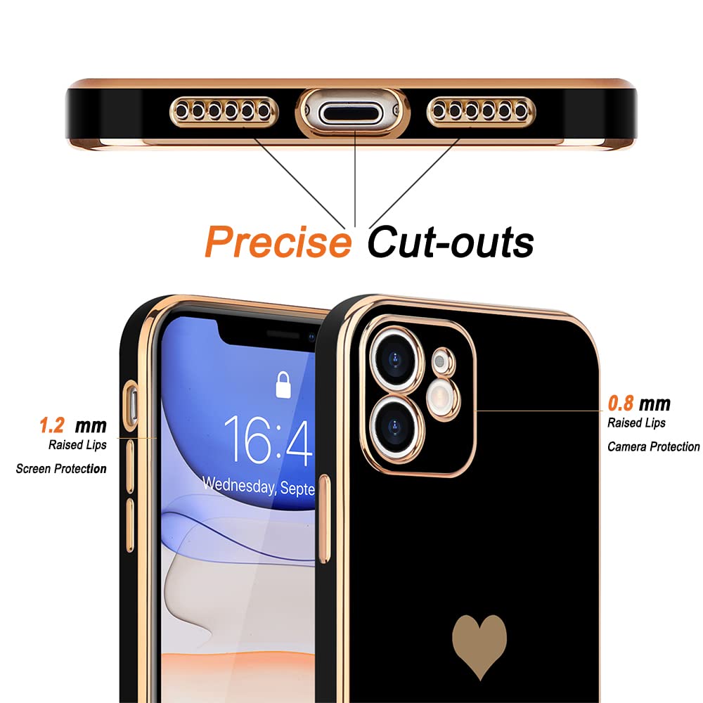 Teageo Compatible With Iphone 11 Case For Women Girl Cute Love Heart Luxury Bling Plating Soft Back Cover Raised Full Camera Pro