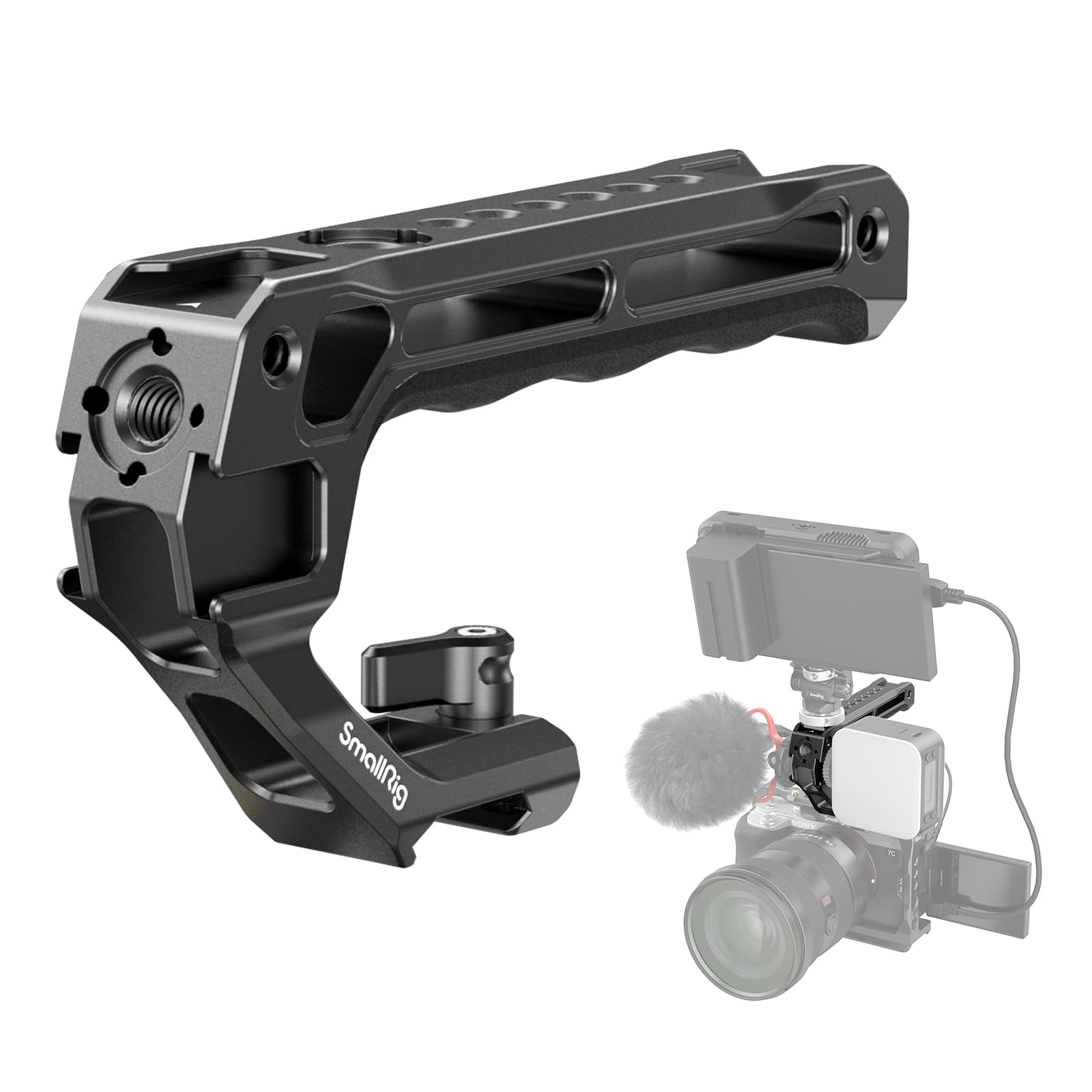 SmallRig Lightweight NATO Top Handle - Quick Release NATO Grip for DSLR Camera Cage - Universal Top Handle with 5 Cold Shoe Adap
