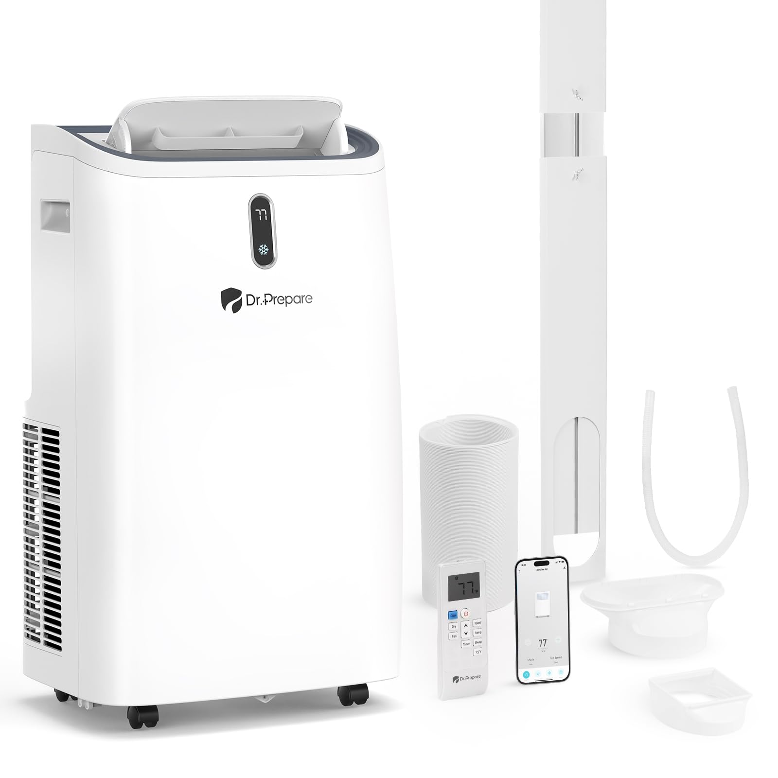 DR.PREPARE 14,000 BTU Portable Air Conditioner with WiFi, 4-in-1 Portable AC Unit with Remote Control, Fast Cooling, 24H Timers,