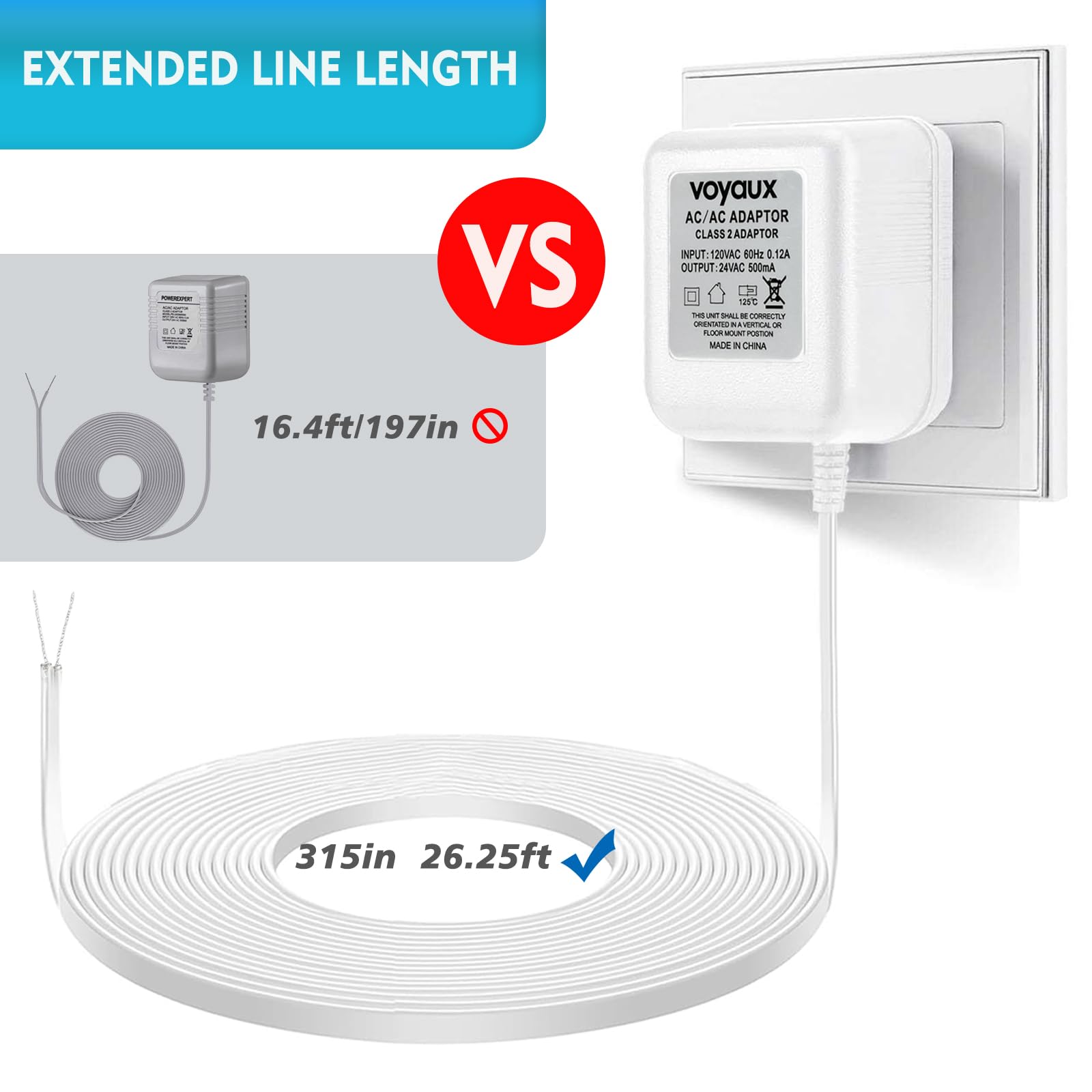 24V Doorbell Transformer, Ac Adapter For All Ring Video Doorbell Versions, 18Ft Long C Wire Power Supply, Compatible With Ring,