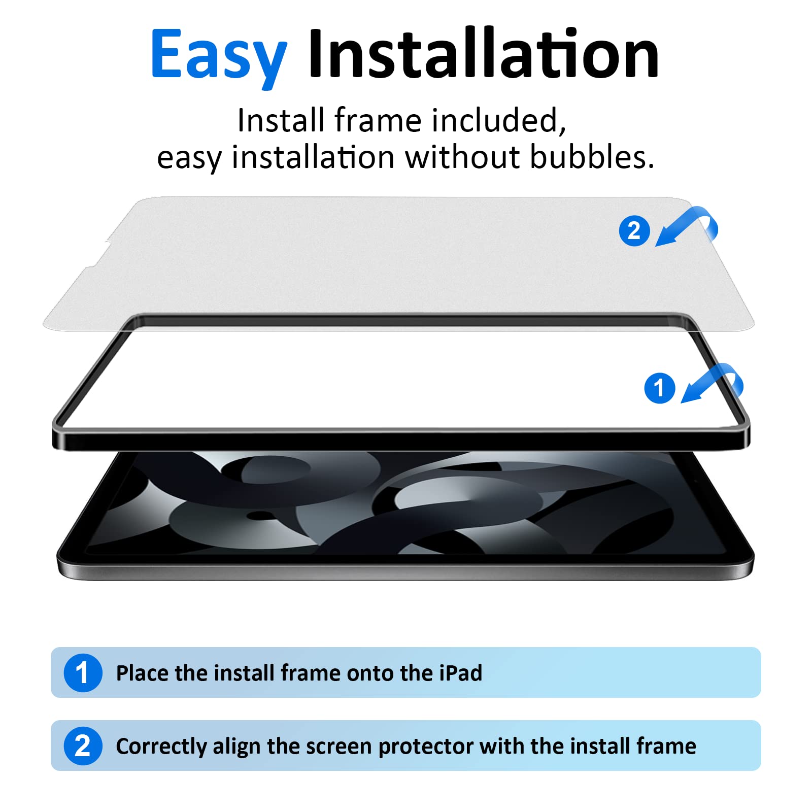 Ambison [2 Pack Matte Glass Screen Protector Compatible With Ipad Air 5Th Generation 2022 10.9 Inch, [Install Frame] Anti Glare/Fingerprint Free/Bubble Free/9H Tempered Glass Ipad Air 5