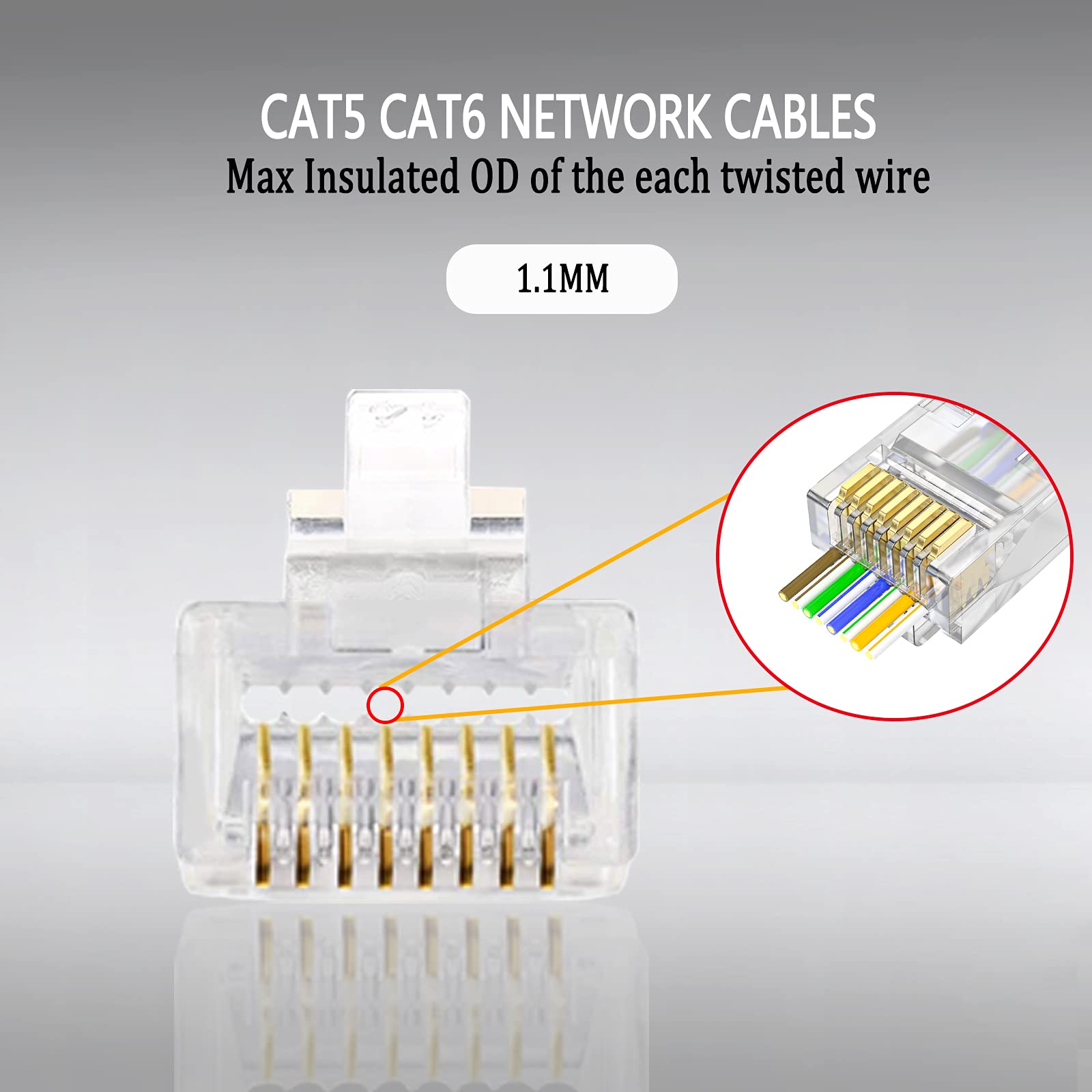 Aowiz Rj45 Cat5 Cat6 Connector Pass Through Rj45 Ends For Solid Wire And Standard Utp Network Cables 100 Pack