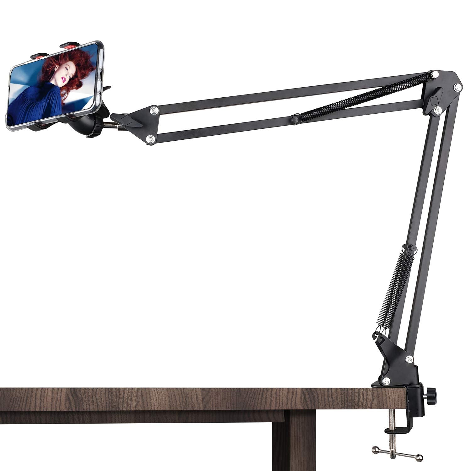 Chromlives Phone Overhead Video Stand Articulating Arm Phone Mount Overhead Table Top Mount Flexible 360 Rotation Cell Phone Cli