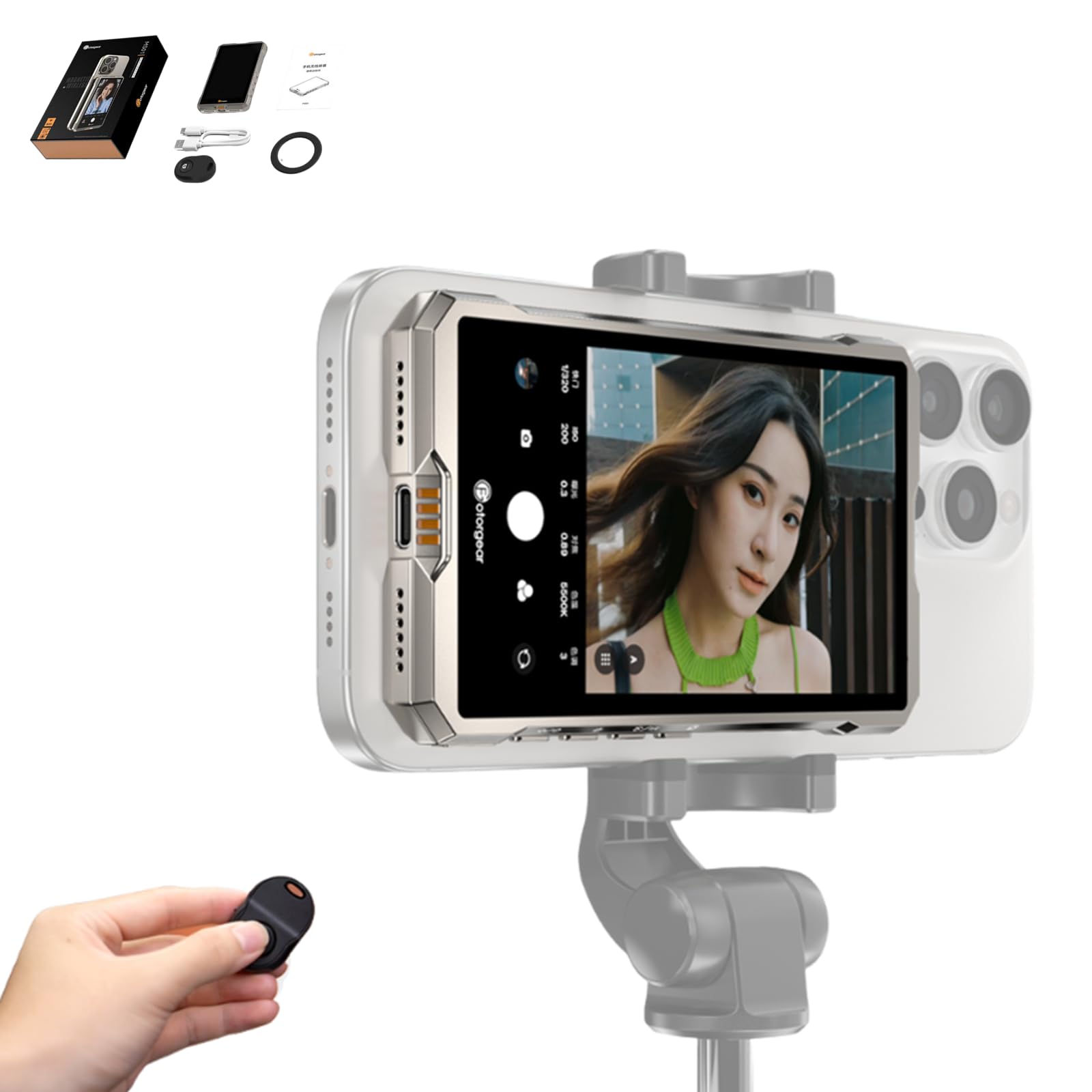 Xcjsyp Fotorgear Ms01 Selfie Monitor Screen Phone Vlog, Magnetic Phone Holder Clip Mount, 1080P Using Phone Rear Camera For Self