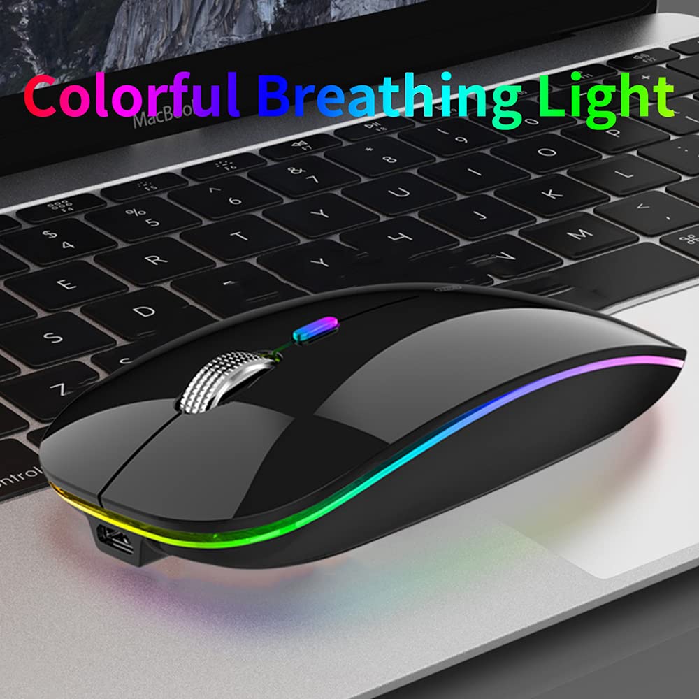 Uiosmuph Led Wireless Silent Mouse, G12 Slim Rechargeable, 2.4G Portable Optical Computer Mice With Usb Receiver And Type C Adap