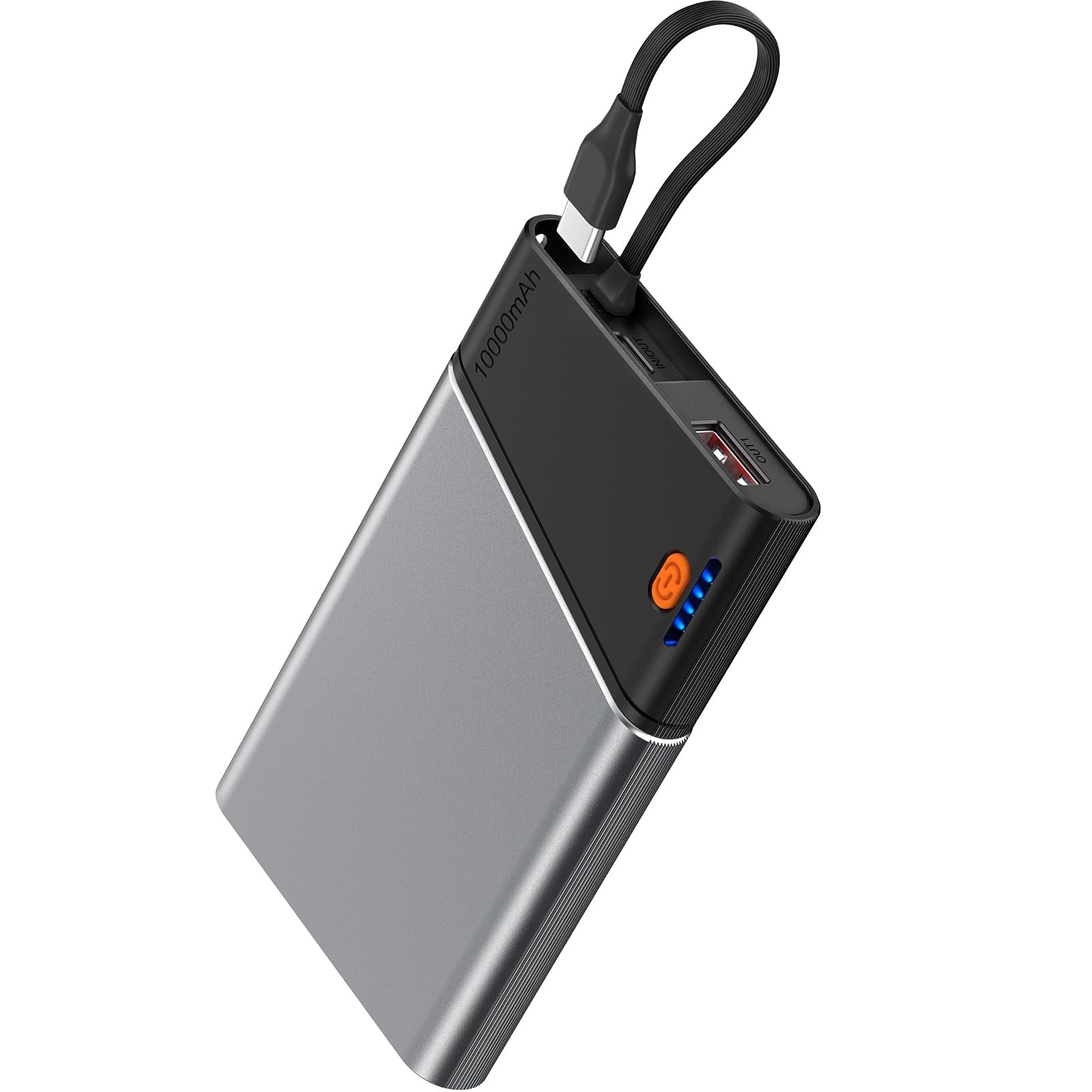 Aaoyun 10000mAh Portable Power Bank, 22.5W PD Fast Charging Battery Pack with Builtin USBC Cable, UltraSlim External Phone Ch