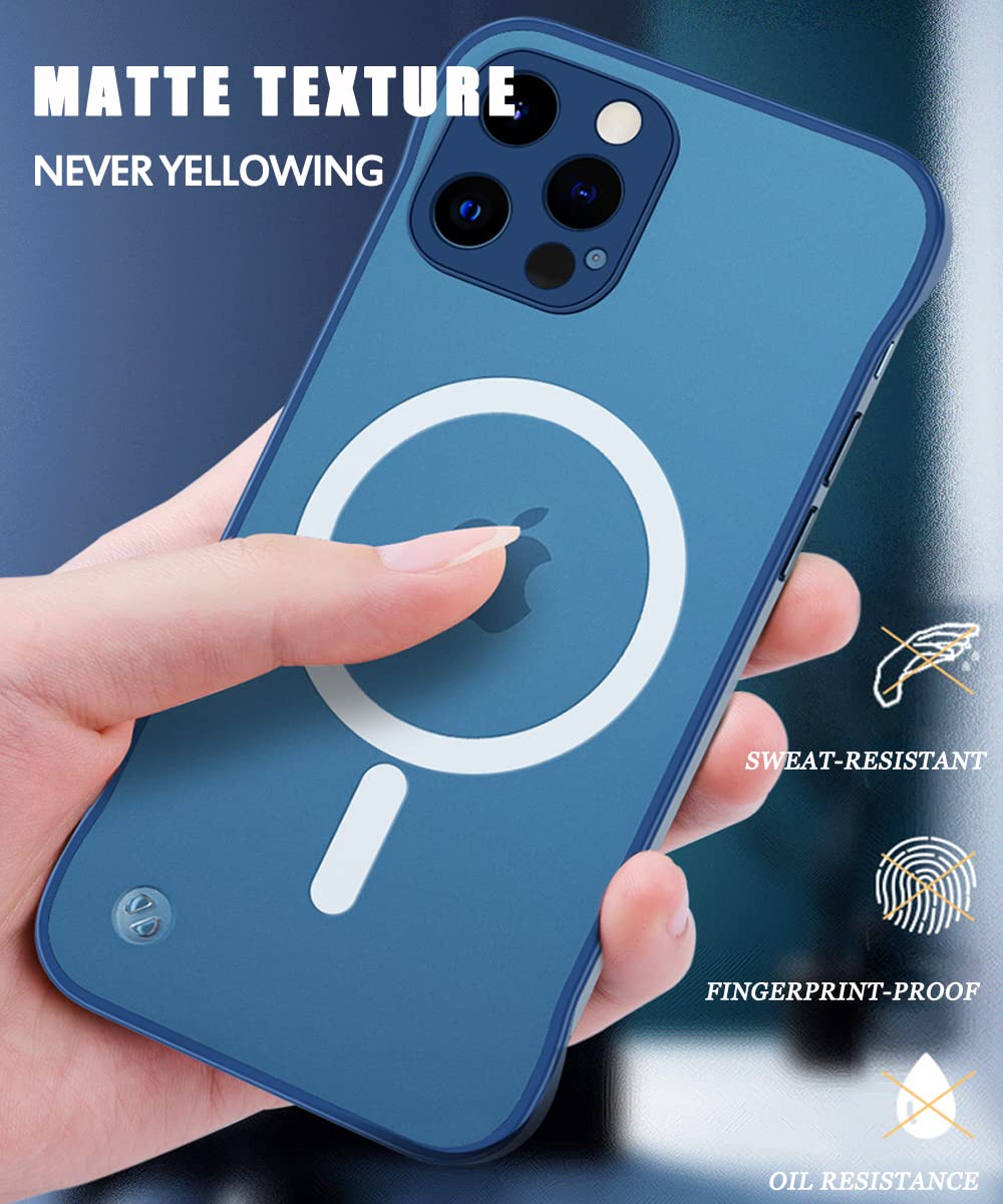 Galapple Ultra Thin Frameless Magnetic Case For Iphone 14, Blue Matte Minimalist Case With Shockproof Corner& Finger Loop String