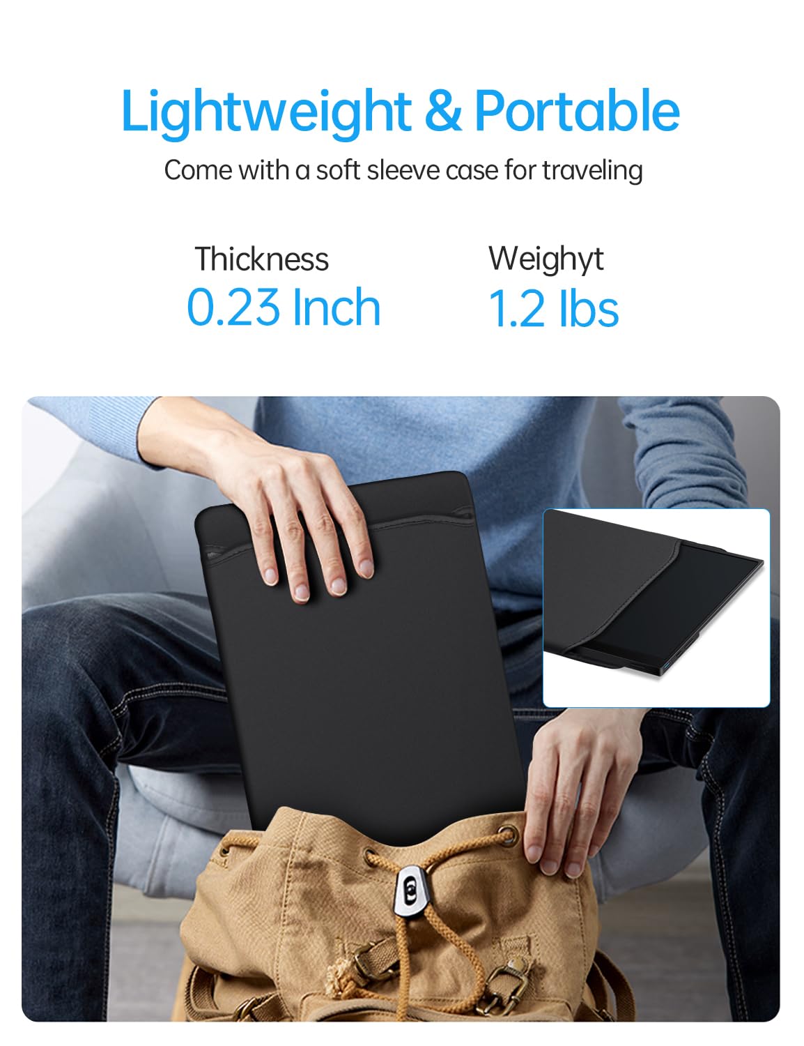 Caperave Portable Monitor   14.0'' Usb C Hdmi Travel Monitor For Laptop, Fhd 100% Srgb, Built In Kickstand & Speakers, External