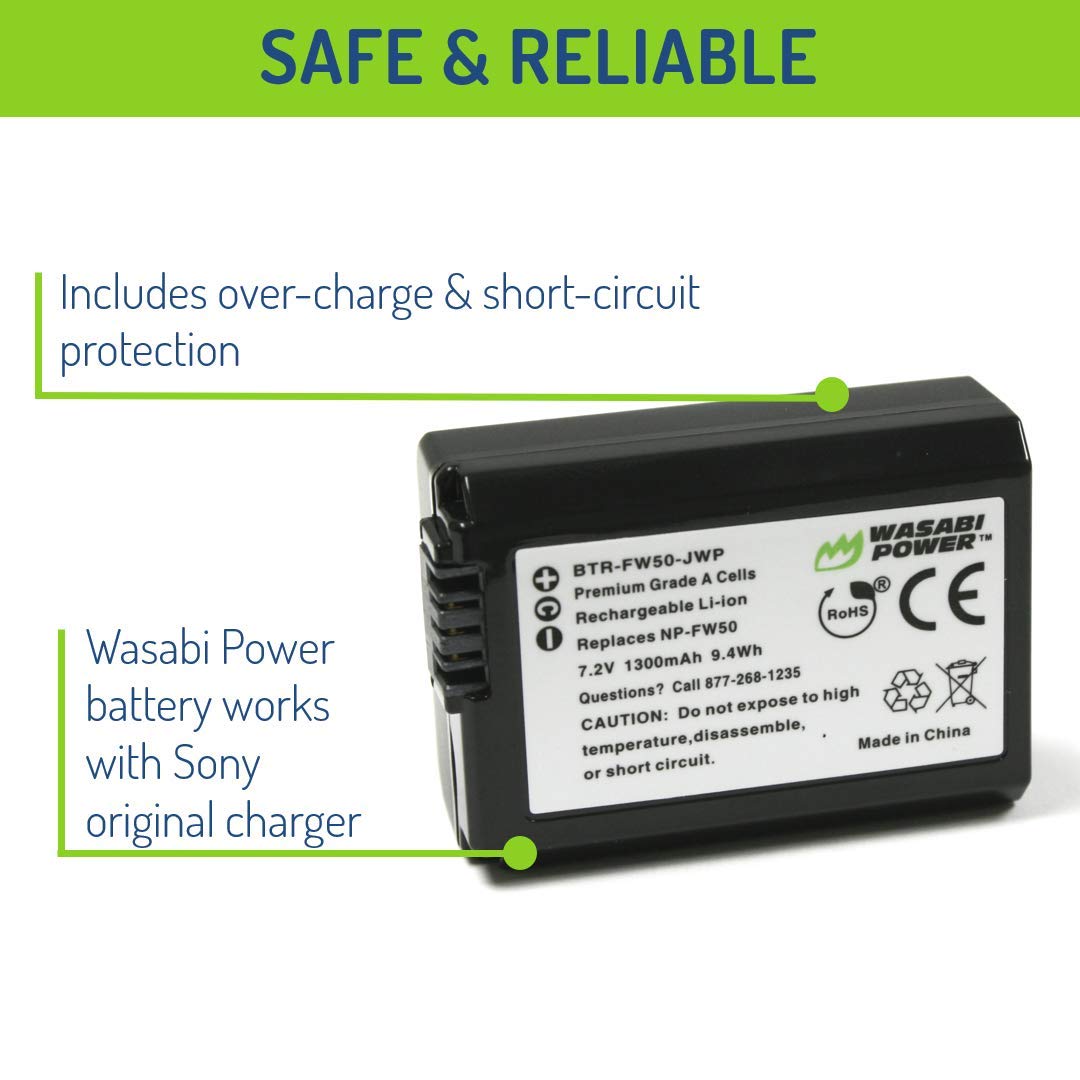 Wasabi Power Battery For Sony Np-Fw50 (Compatible With Zv-E10, Alpha A7, A7 Ii, A7R, A7R Ii, A7S, A7S Ii, A5000, A5100, A6000, A
