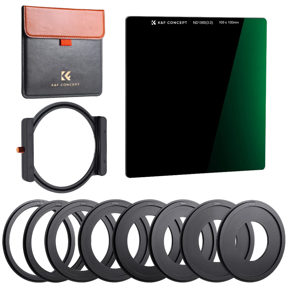K&F Concept 100X100Mm Square Nd Filter Kit Nd1000 (10 Stop) + 1X Filter Holder + 8 X Filter Rings With 28 Multi Layer Coatings C