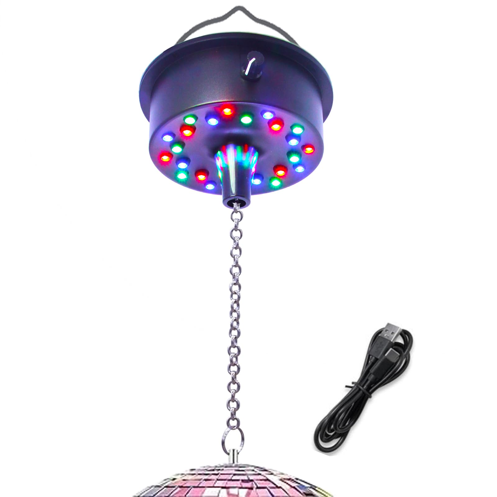 Disco Ball Rotating Motor With Chain 5Rpm 10Rpm Adjustable Speed,Plug/Battery Powered Mirror Ball Motor With 24 Led Beads For Di