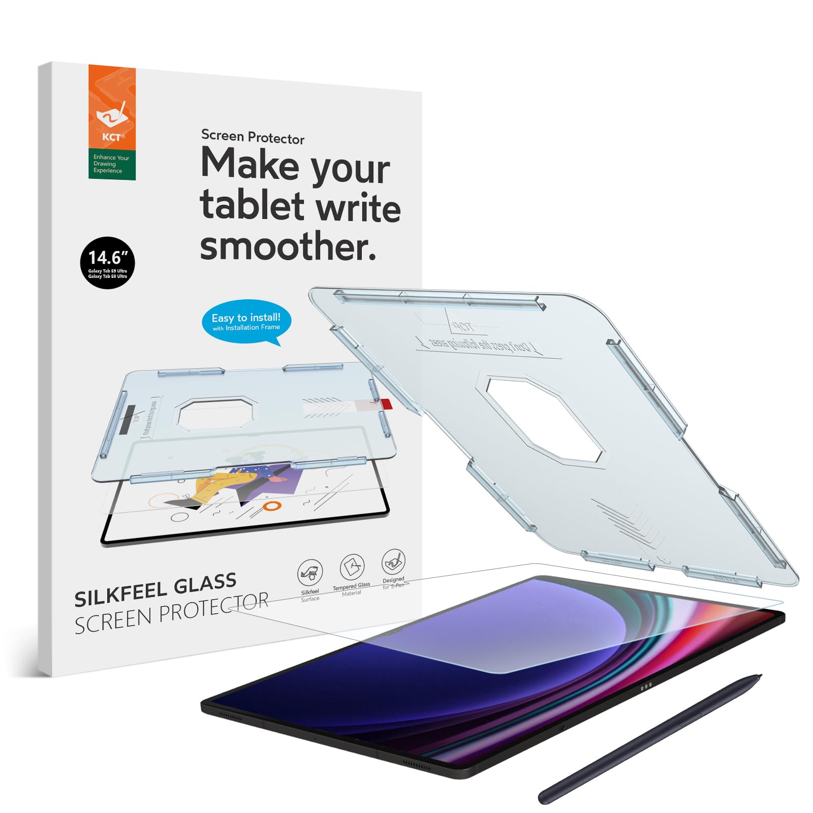 Kct Nano Texture Glass Screen Protector Compatible With Samsung Galaxy Tab S10 Ultra /S9 Ultra / S8 Ultra 14.6 Inch 2024/2023/2022, Auto Alignment Tool, Tempered Glass