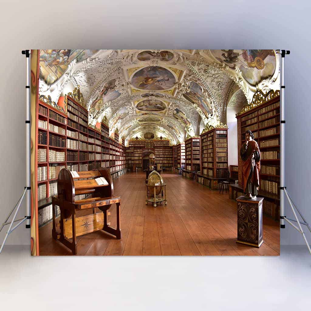 Library Corridor Photography Backdrops, 7x5ft Statue Magnificent Ceiling Board Medieval Oil Painting Background Party Portrait P