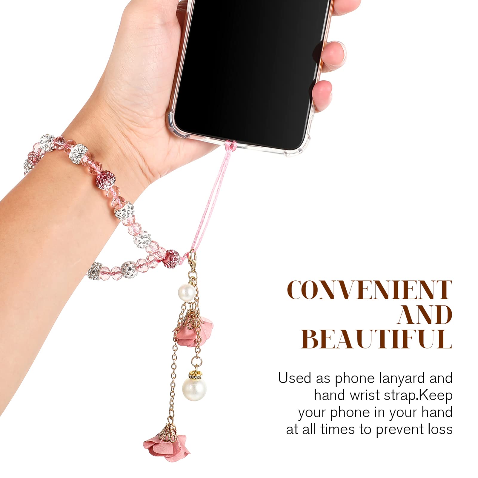 Hemobllo Cell Phone Straps Creative Crystal Flower Pendant Phone Charm Non Slip Phone Lanyard Wrist Strap For Decoration